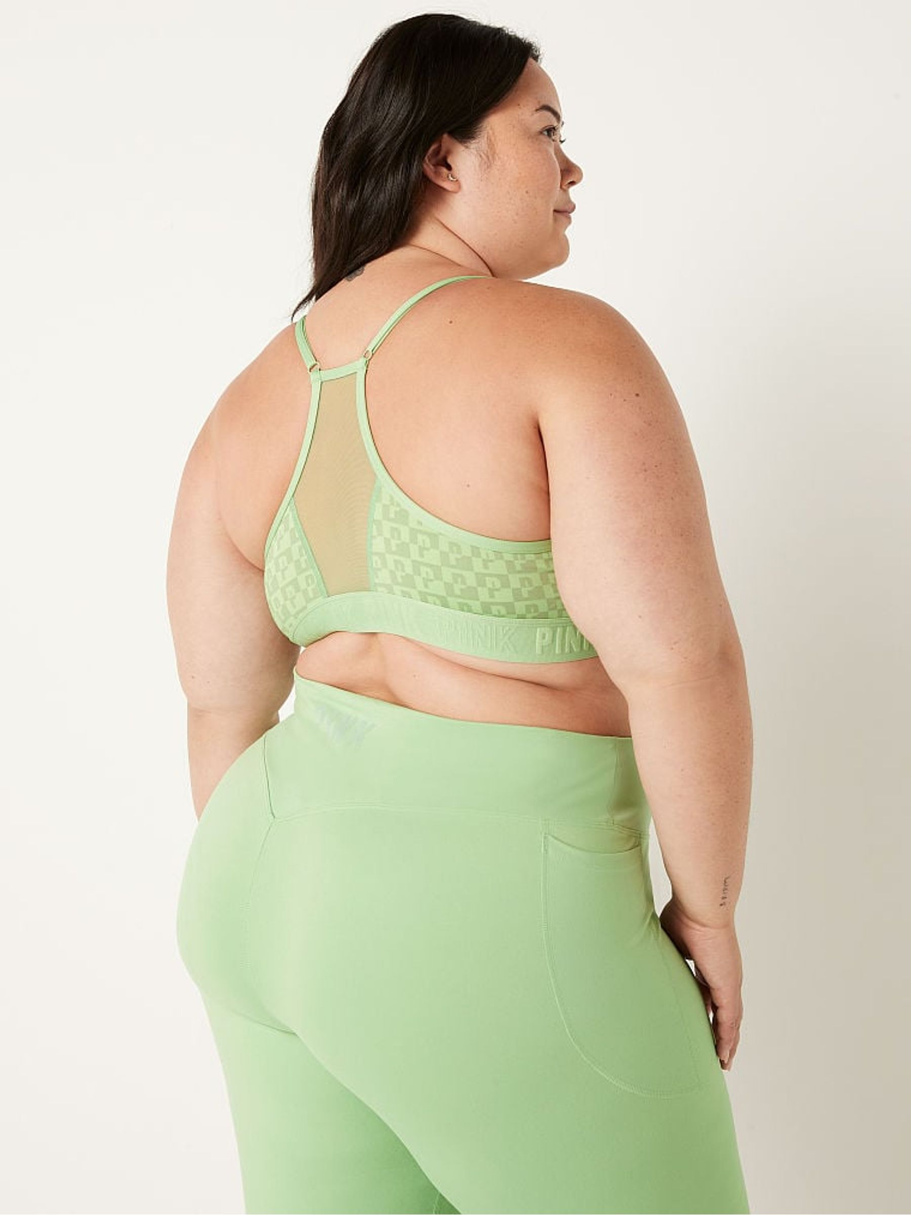 Soft Jade Green Check Lightly Lined Low Impact Sports Bra - Image 2 of 4