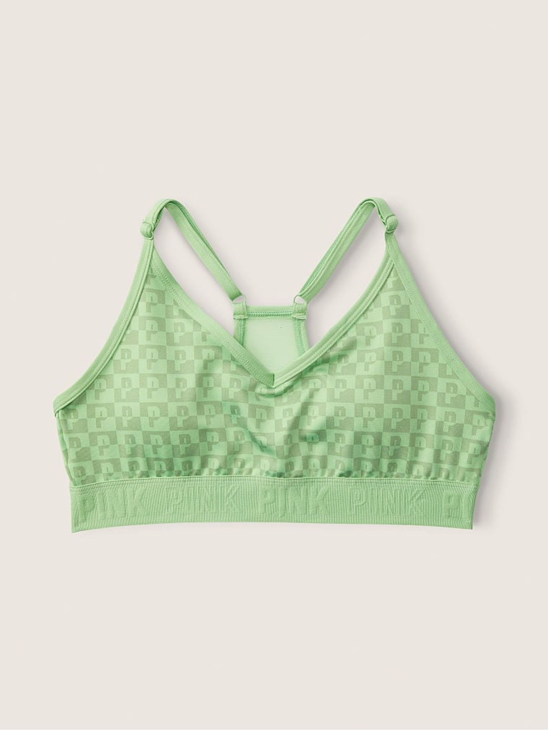 Soft Jade Green Check Lightly Lined Low Impact Sports Bra - Image 4 of 4