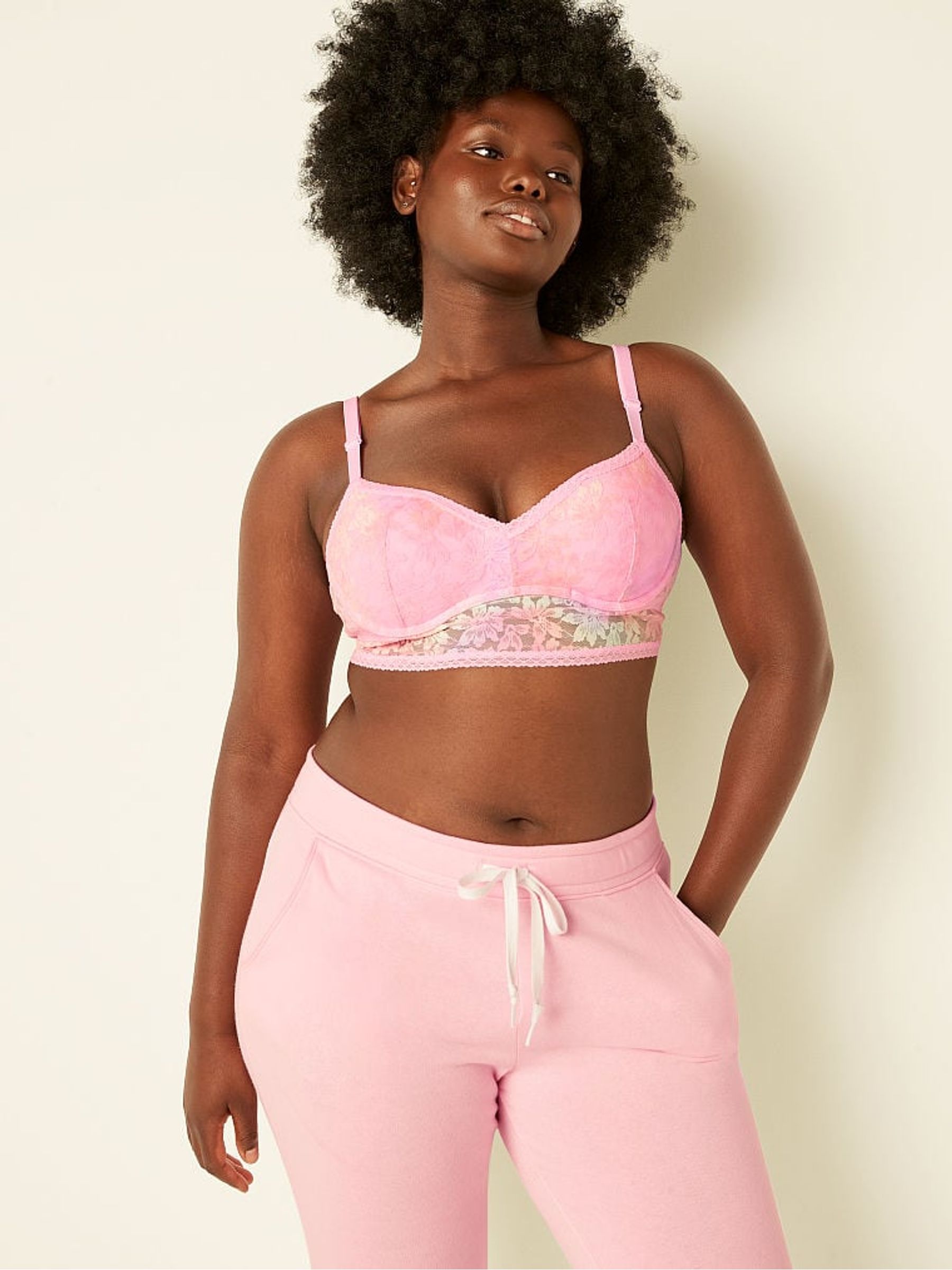 Coconut White Blur Pink Lace Wired Push Up Bralette - Image 1 of 1