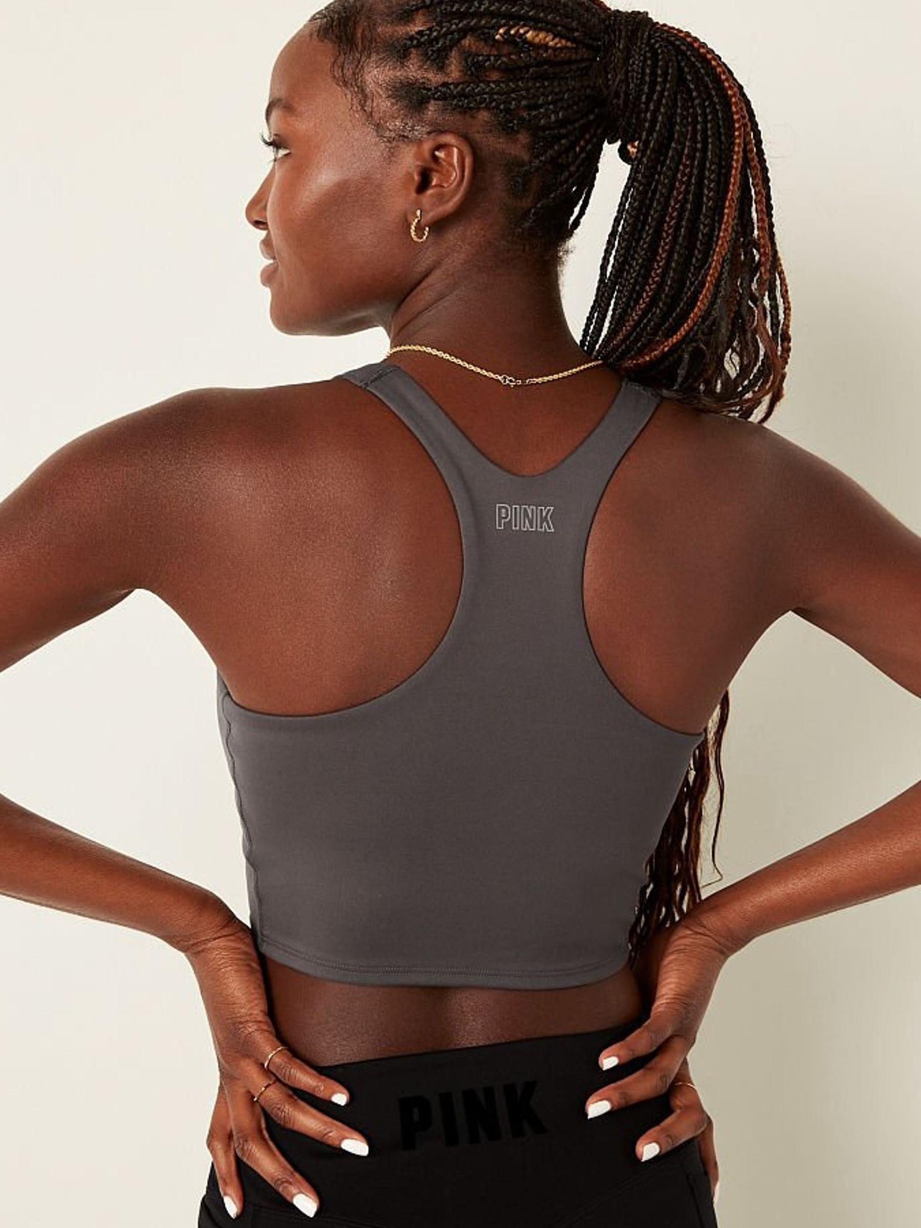 Dark Charcoal Brown Smooth Lightly Lined Low Impact Sport Crop Top - Image 2 of 4