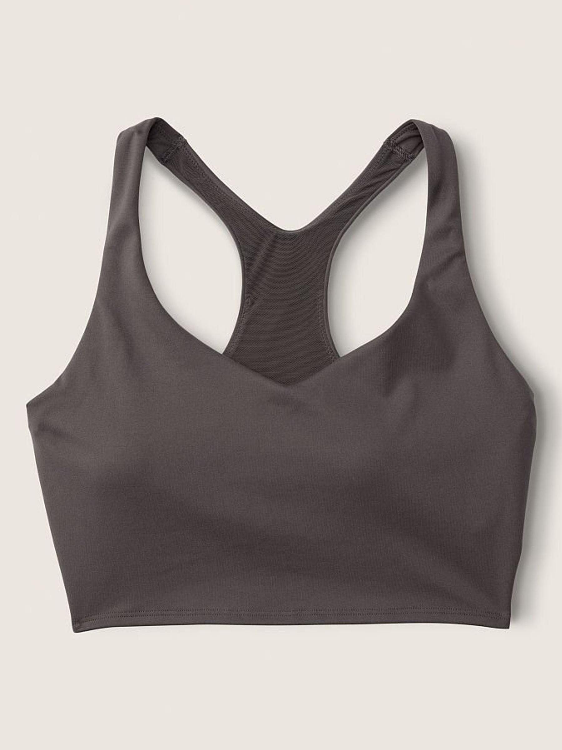 Dark Charcoal Brown Smooth Lightly Lined Low Impact Sport Crop Top - Image 4 of 4