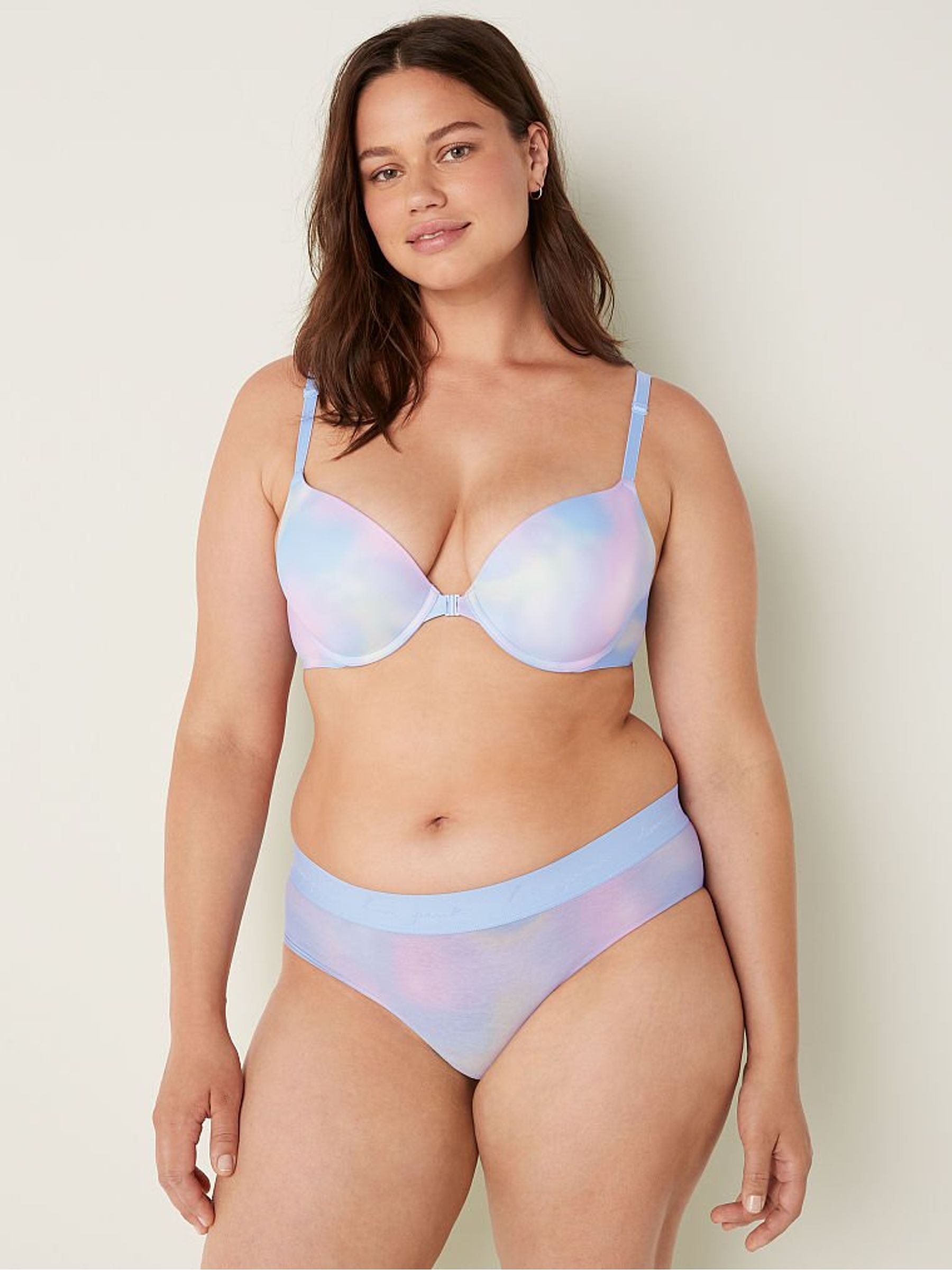 Tie Dye Morning Sky Blue Smooth Front Fastening Push Up T-Shirt Bra - Image 2 of 5