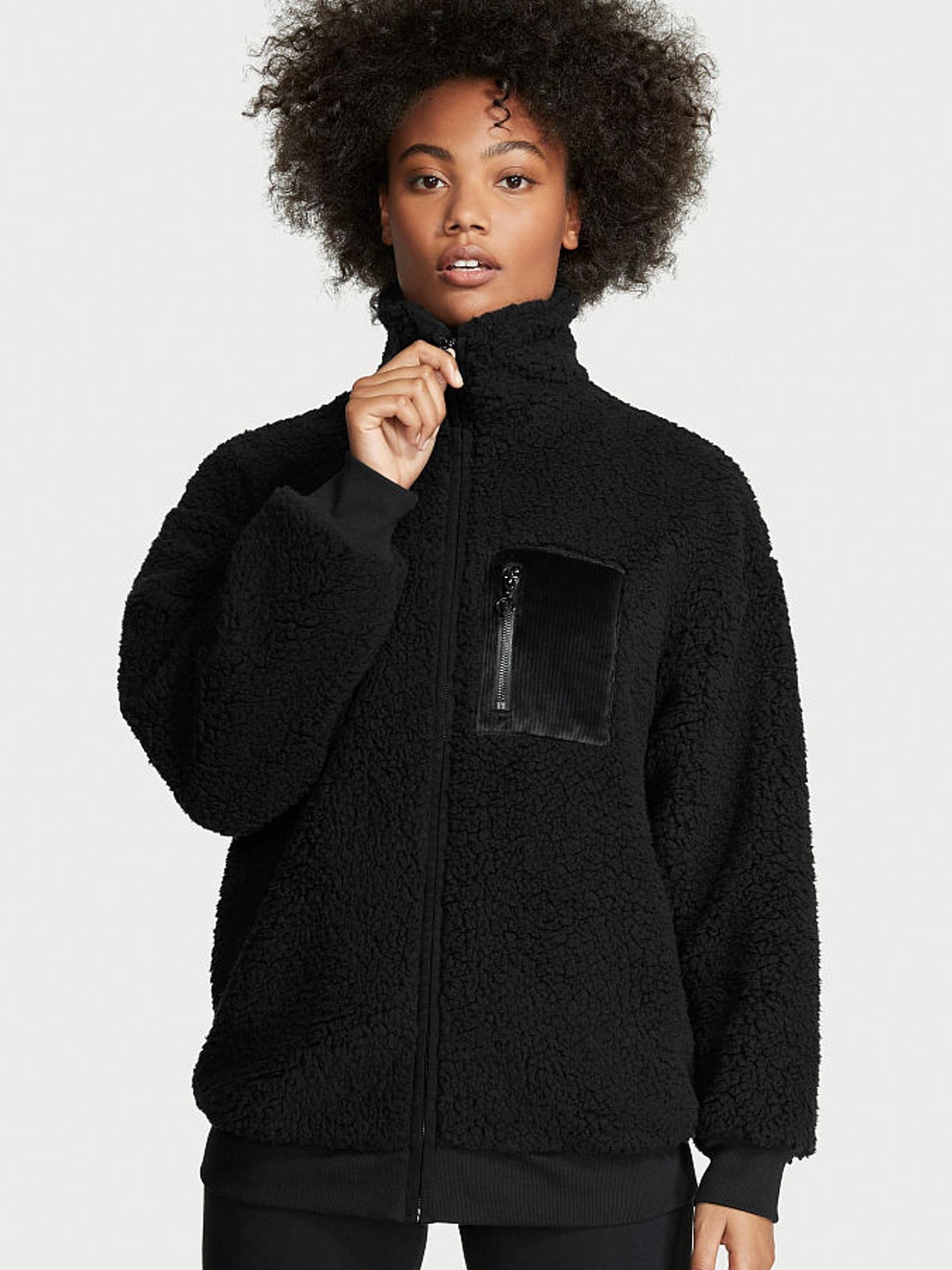 Black Fleece Zip Up Oversized Jacket - Image 1 of 5