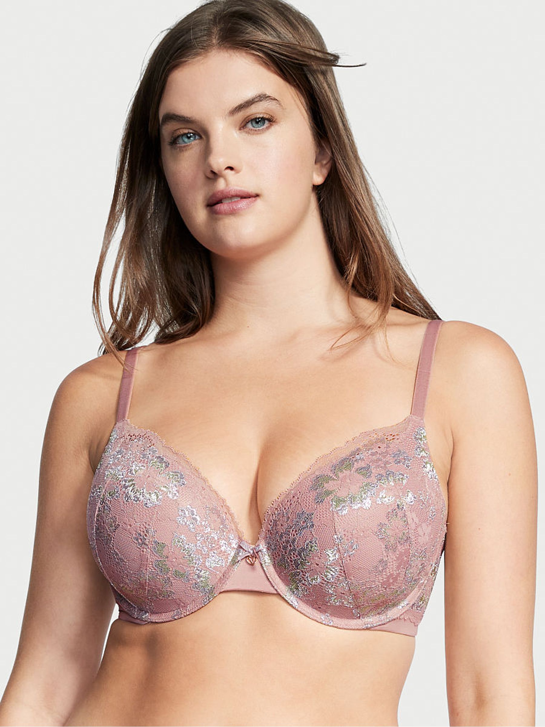 French Mauve Double Pink Lace Push Up Bra Perfect Shape Bra - Image 1 of 4
