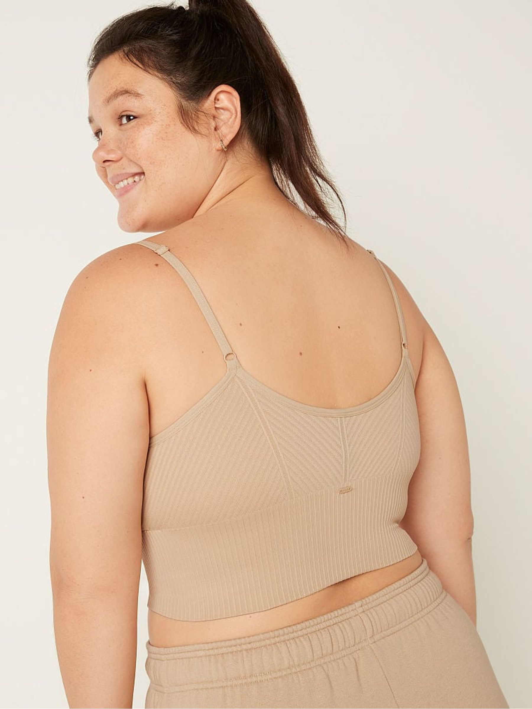 Light Sand Nude Seamless Lightly Lined Low Impact Sport Crop Top - Image 2 of 4