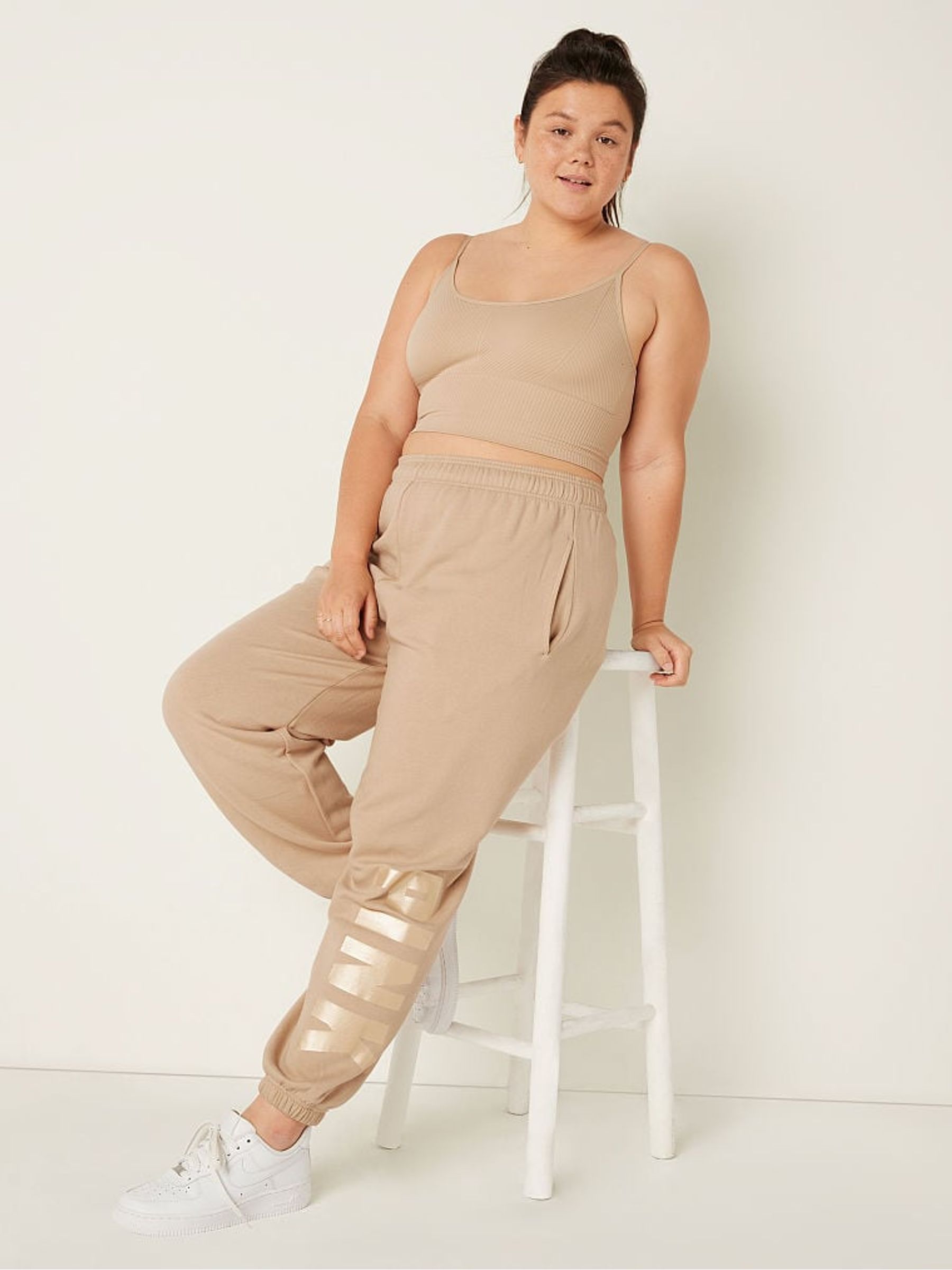 Light Sand Nude Seamless Lightly Lined Low Impact Sport Crop Top - Image 3 of 4