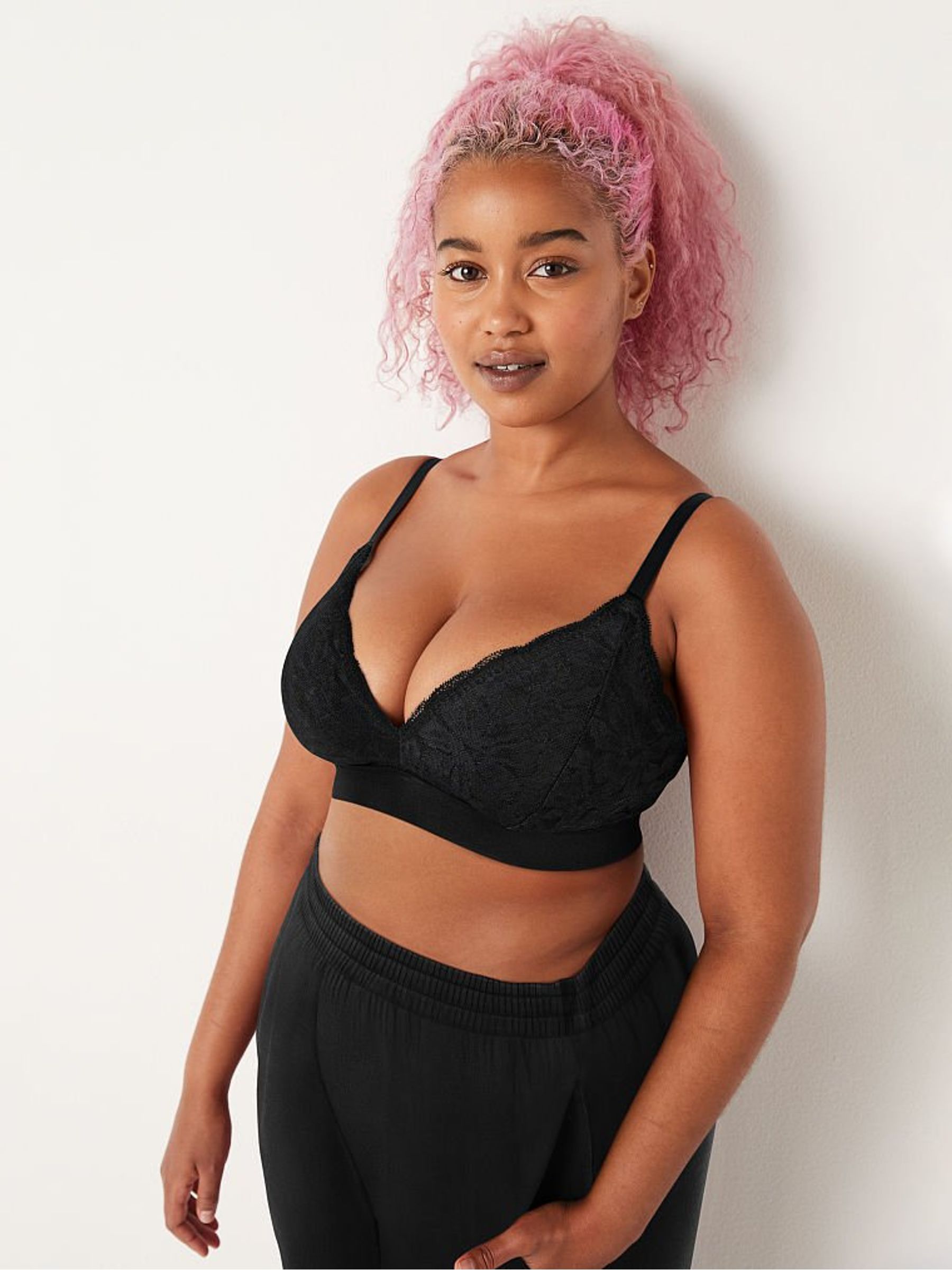 Pure Black Lace Unlined Triangle Bralette - Image 1 of 3