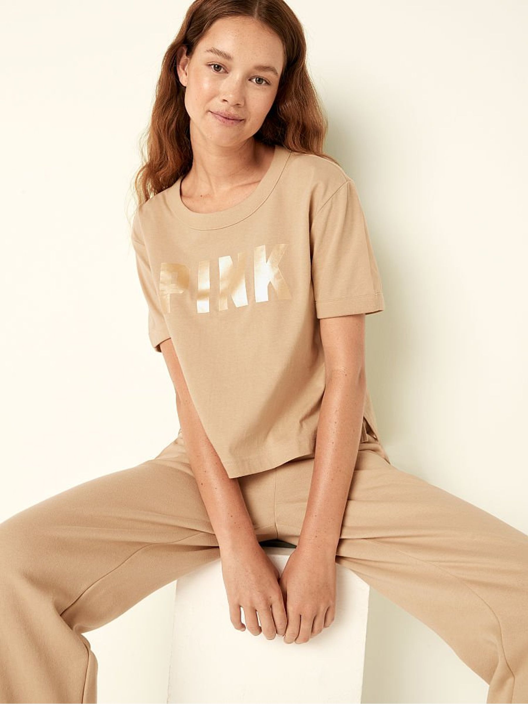 Light Sand Brown Logo Oversized Short Sleeve T-Shirt - Image 3 of 4
