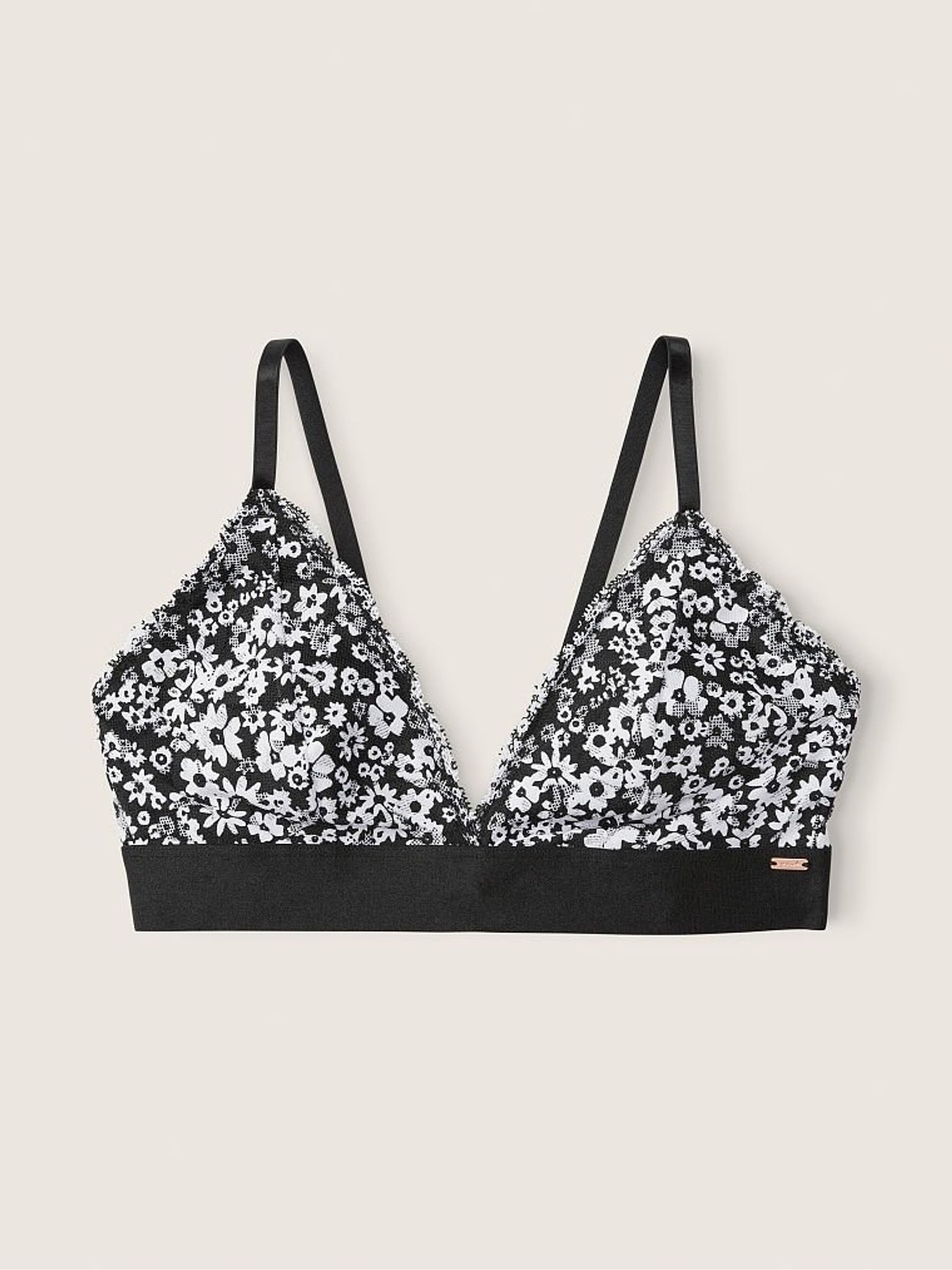 Black & White Floral Lace Triangle Bralette - Image 1 of 1