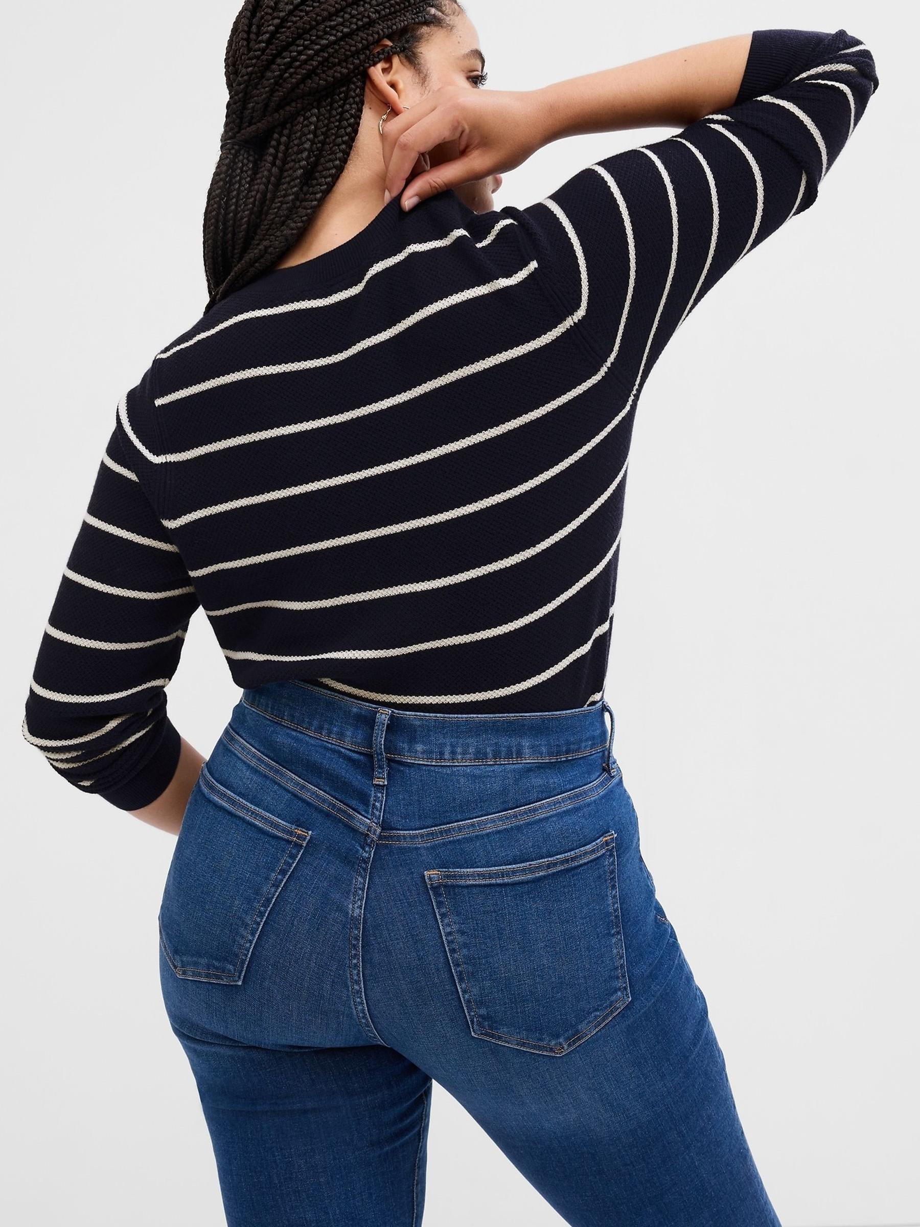 Black/White Relaxed Stripe Long Sleeve Crew Neck Jumper - Image 2 of 5