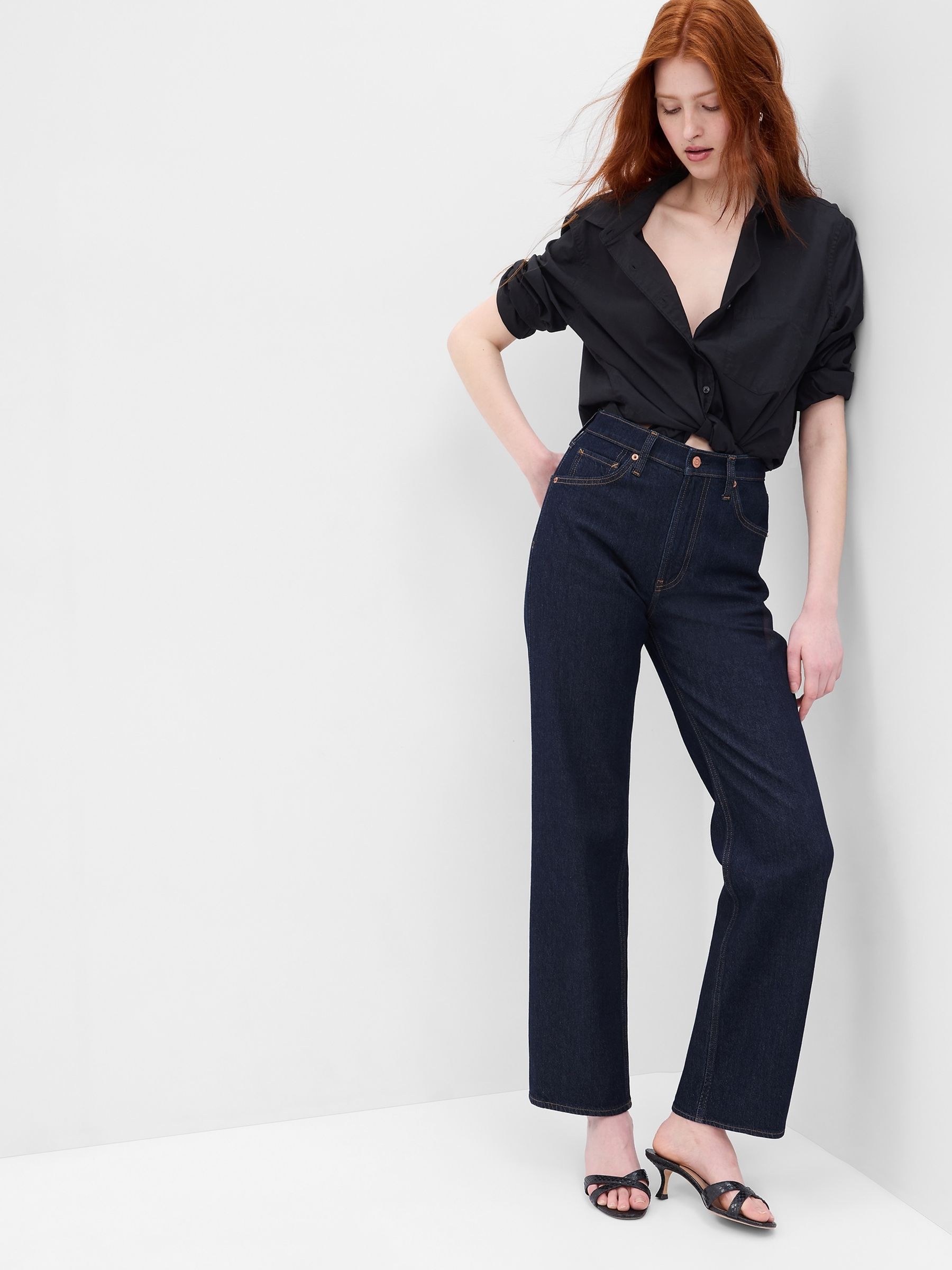 Dark Blue High Waisted Straight 90s Loose Jeans - Image 3 of 7