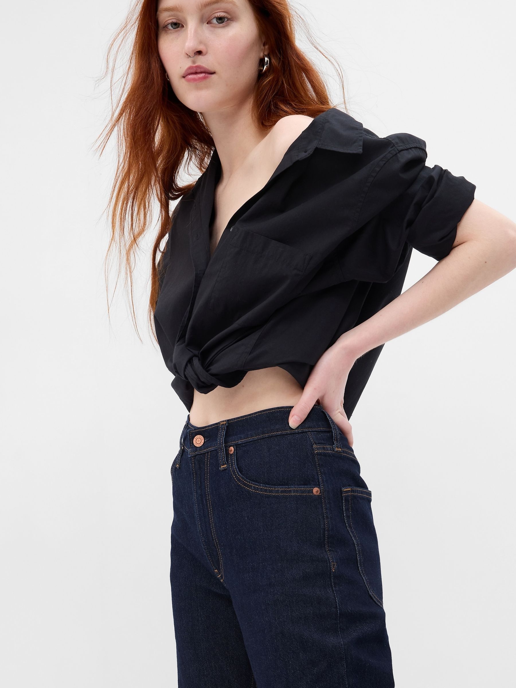 Dark Blue High Waisted Straight 90s Loose Jeans - Image 6 of 7