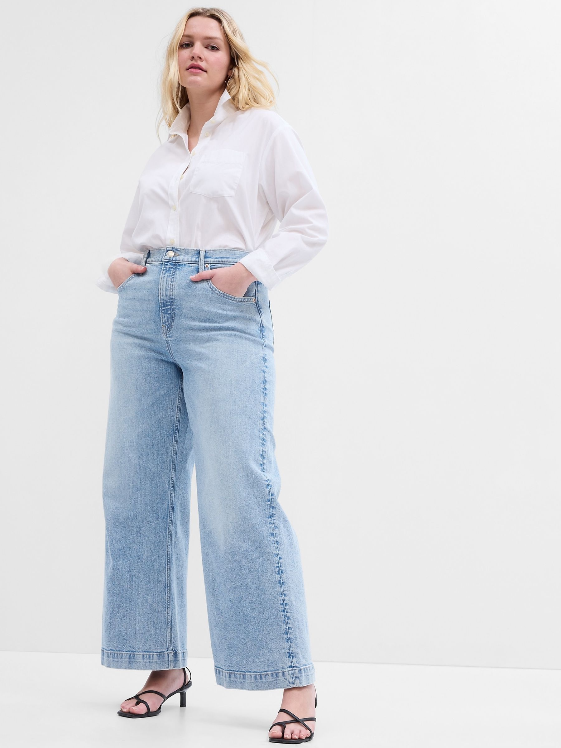 Light Blue Cropped High Waist Wide Leg Jeans - Image 1 of 7