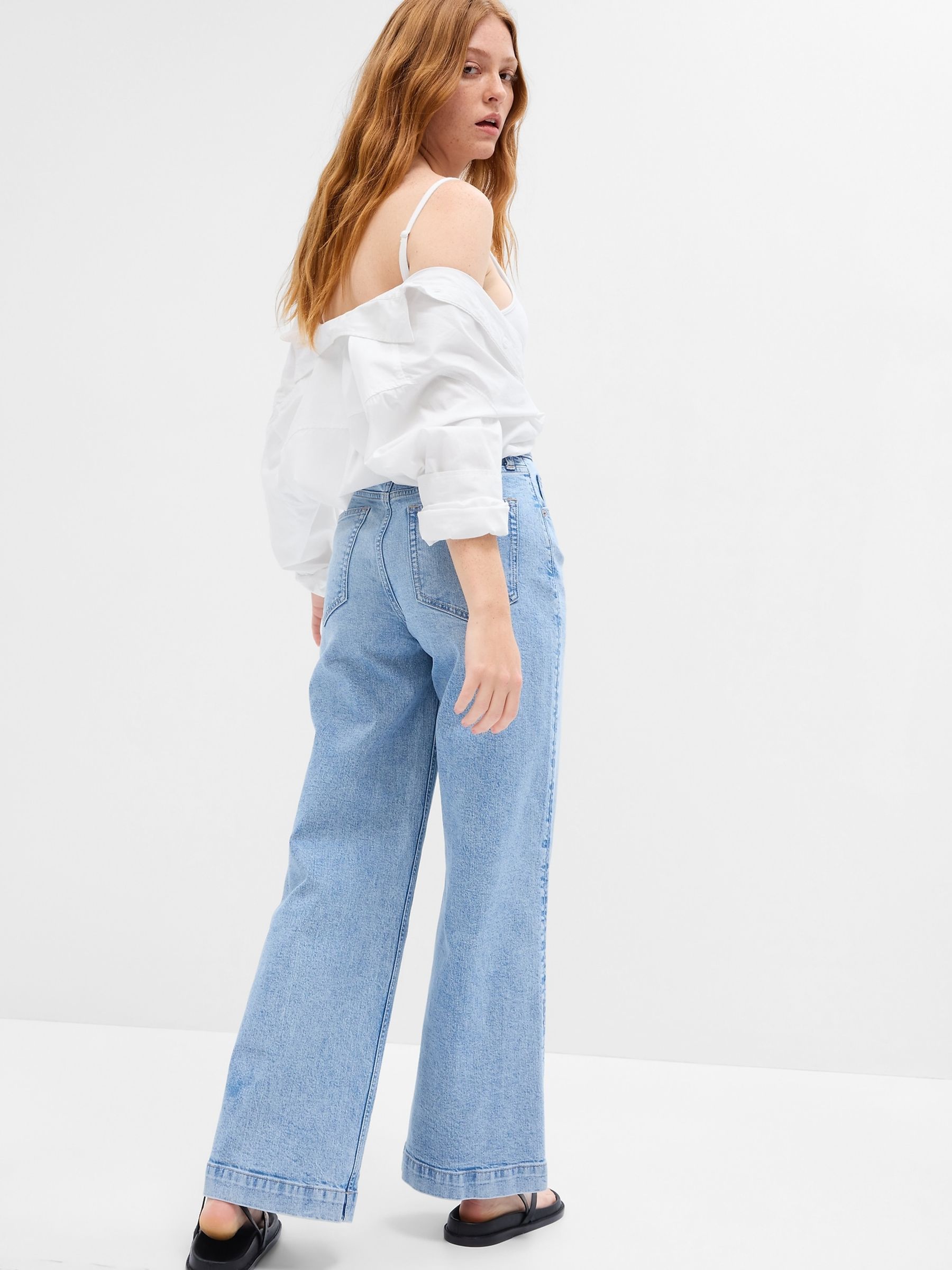 Light Blue Cropped High Waist Wide Leg Jeans - Image 4 of 7