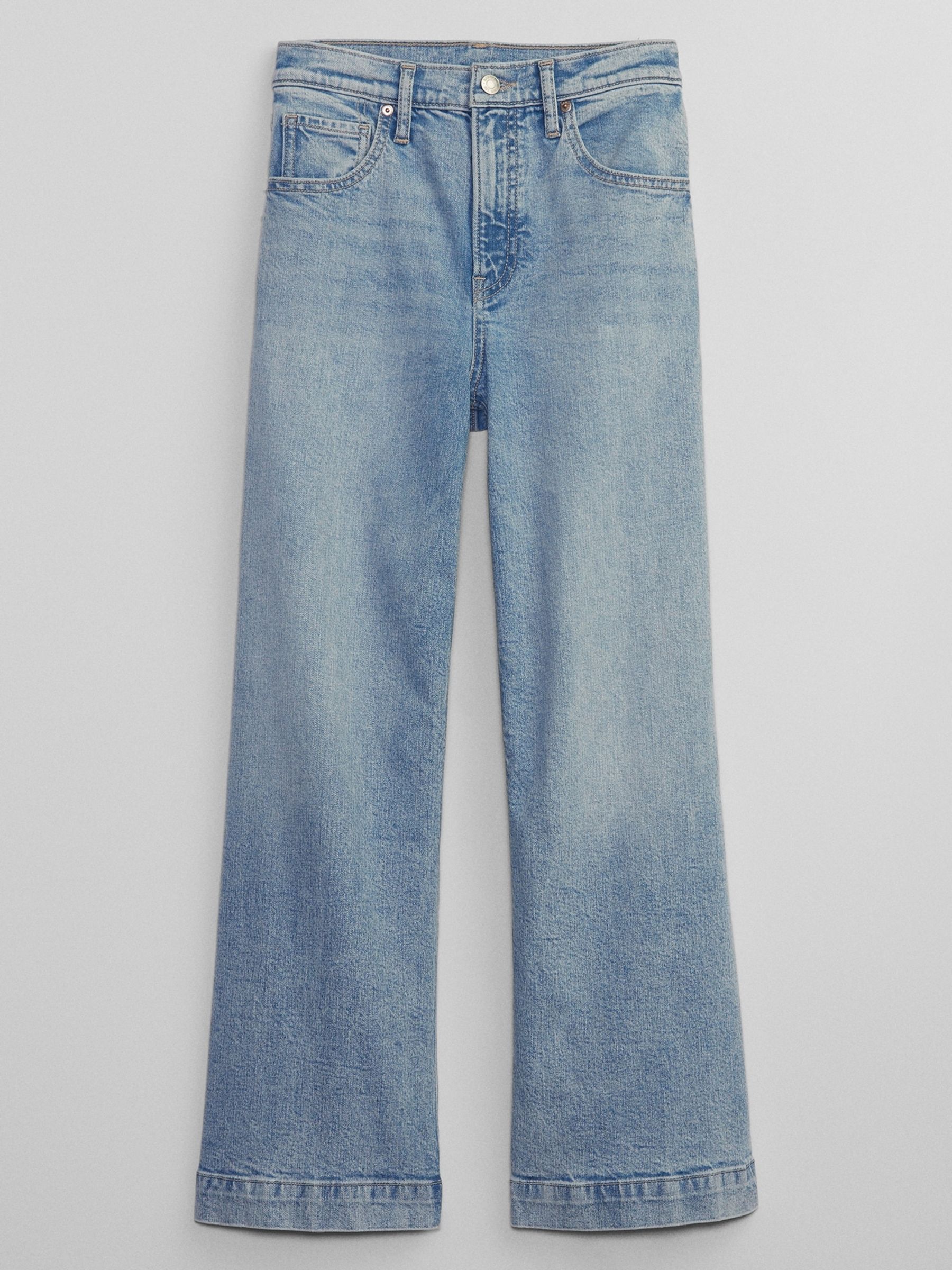Light Blue Cropped High Waist Wide Leg Jeans - Image 5 of 7