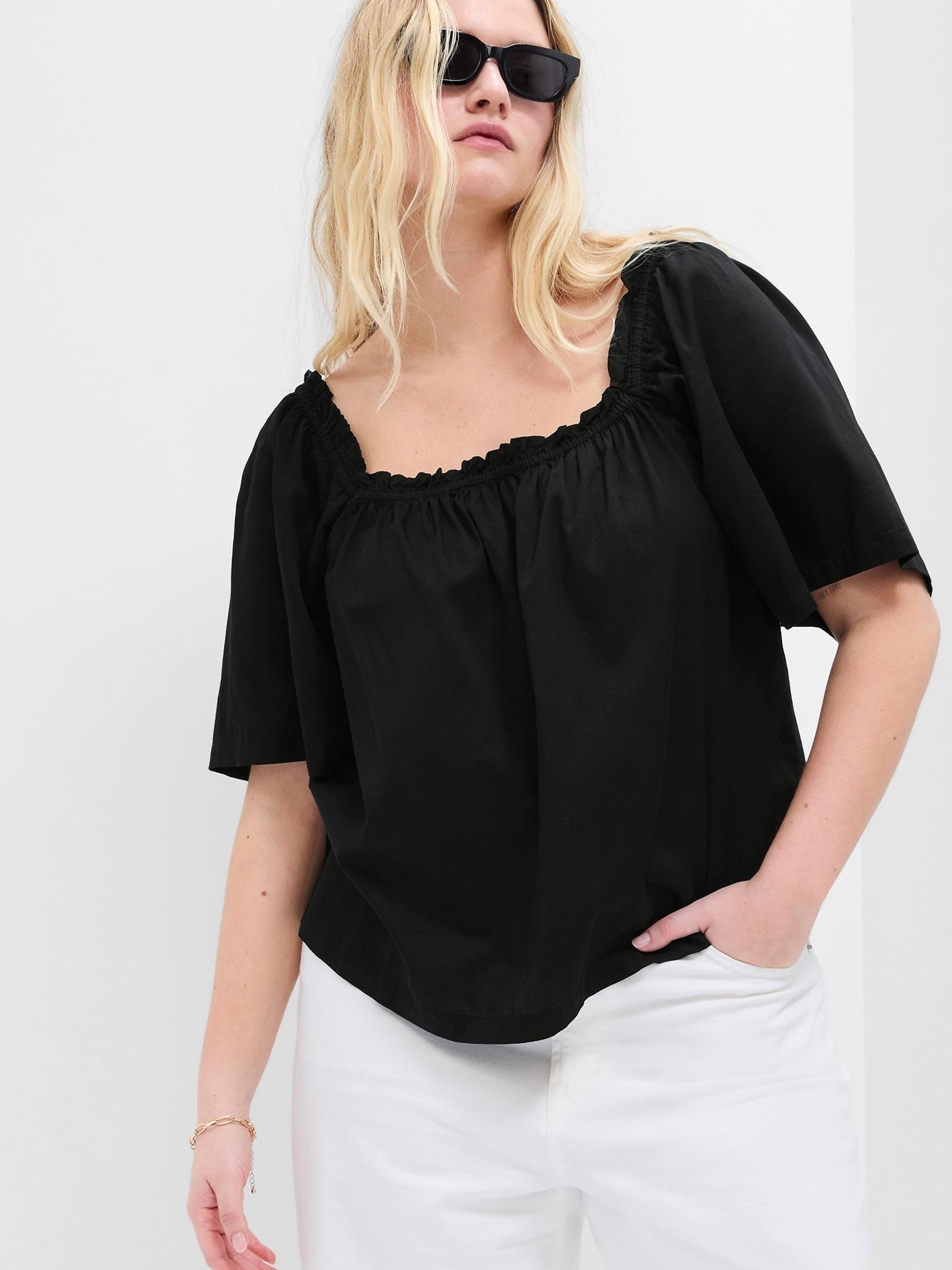 Black Oversized Square Neck Puff Sleeve Top - Image 1 of 1 Black Oversized Square Neck Puff Sleeve Top - Image 1 of 1