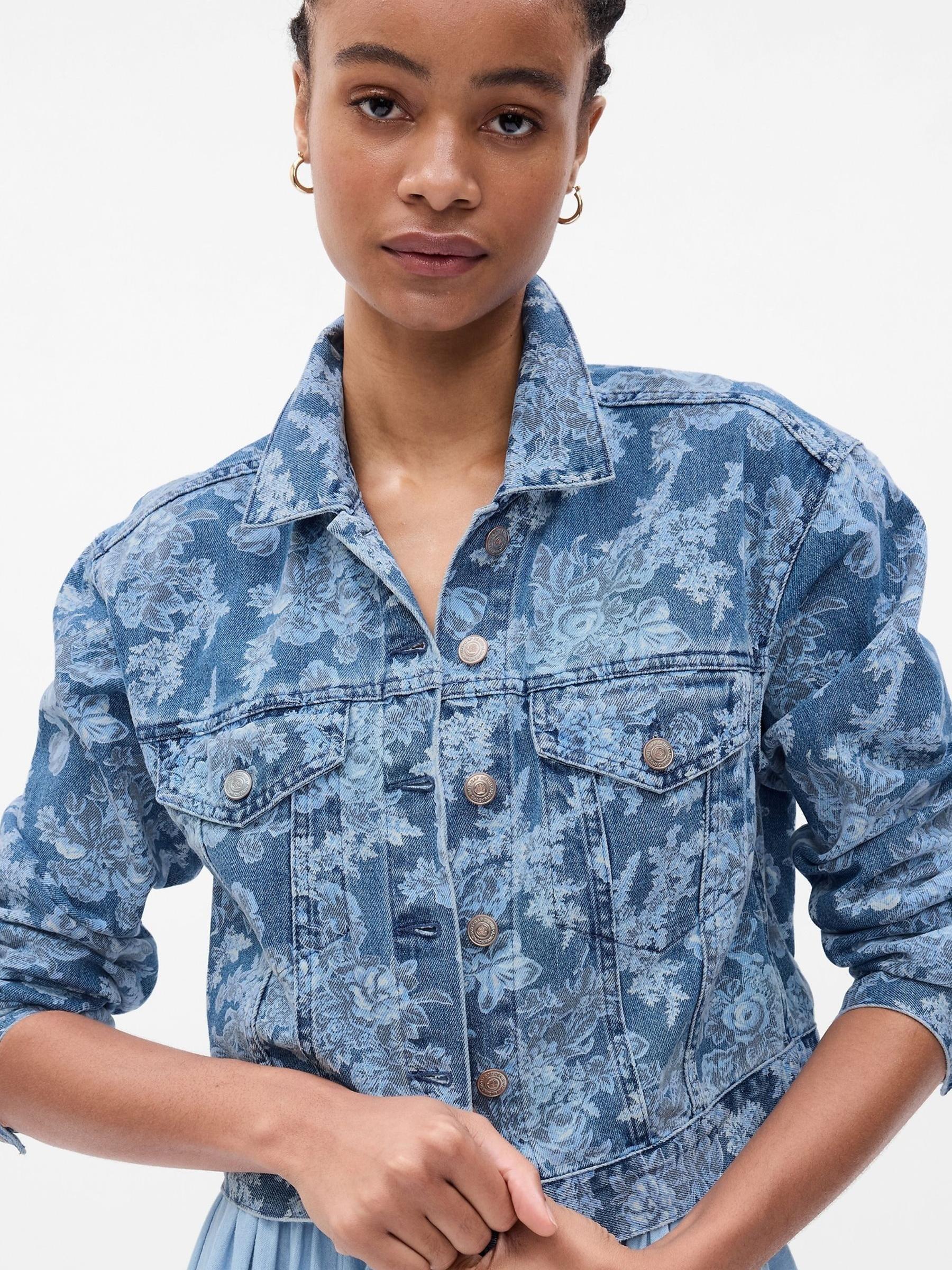 Blue LoveShackFancy Floral Icon Denim Jacket - Image 1 of 5