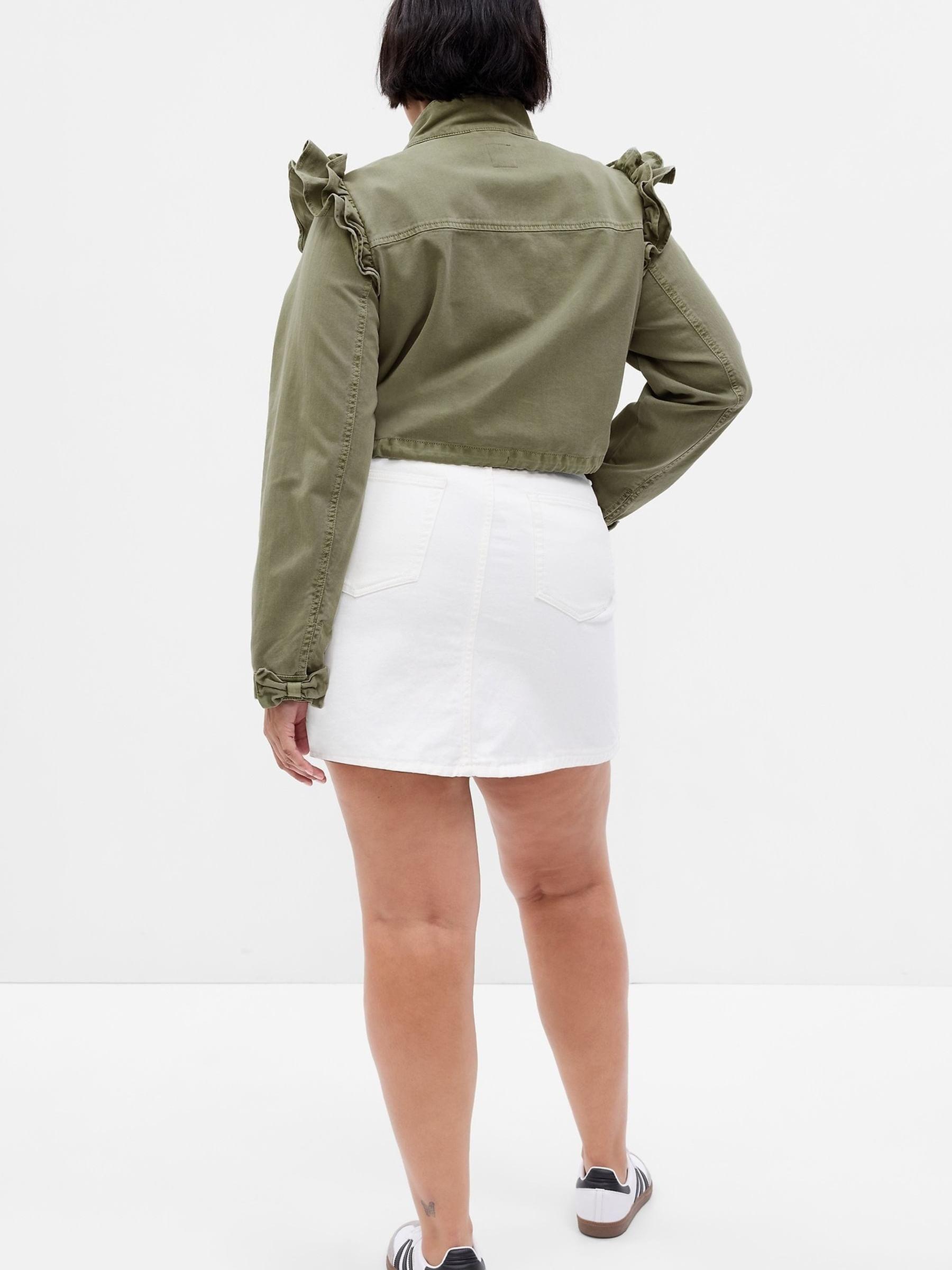Green LoveShackFancy Ruffle Cropped Utility Jacket - Image 2 of 5