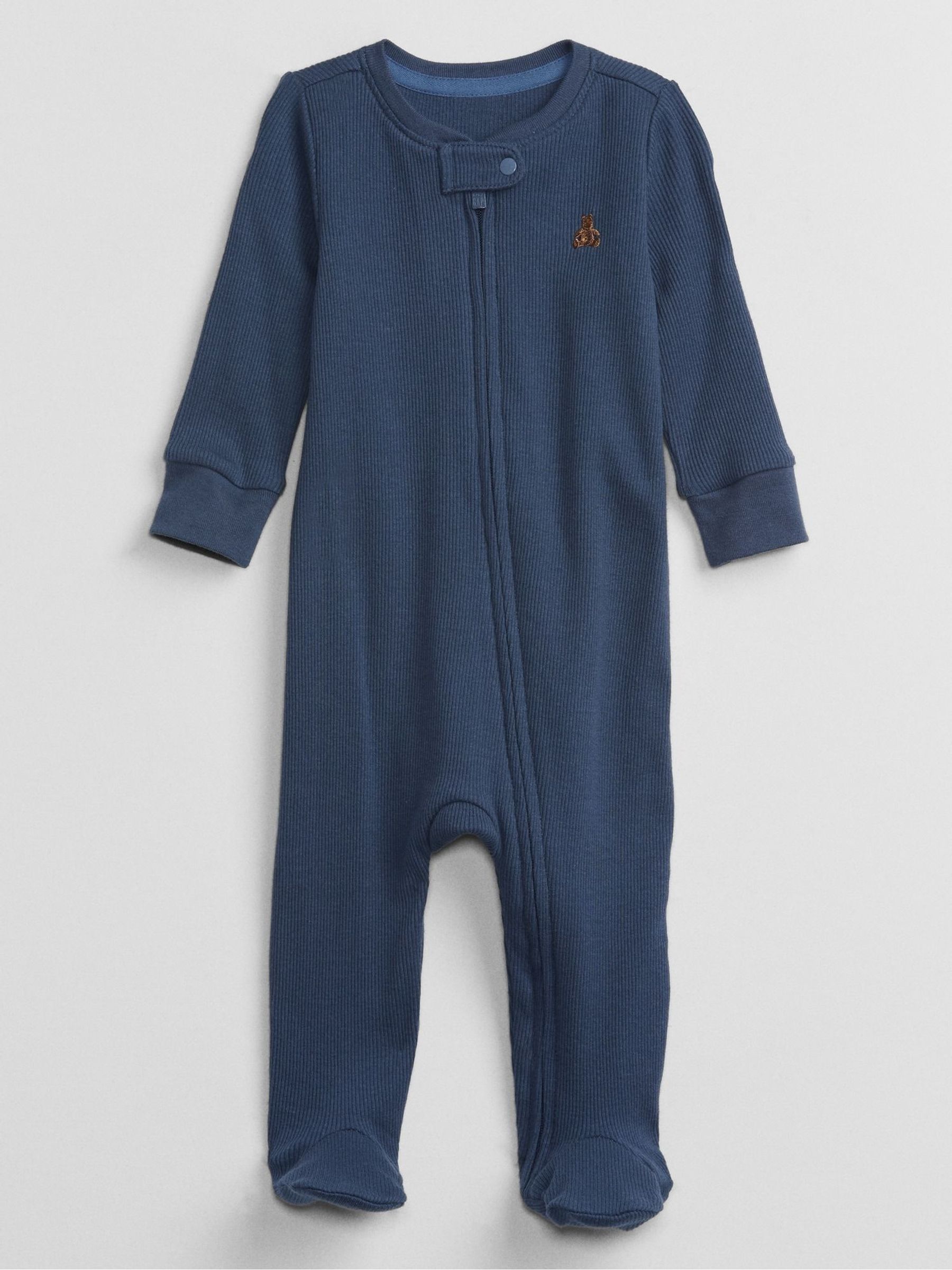 Blue Ribbed Knit Long Sleeve Zip Baby Sleepsuit (Newborn - 9mths) - Image 1 of 1