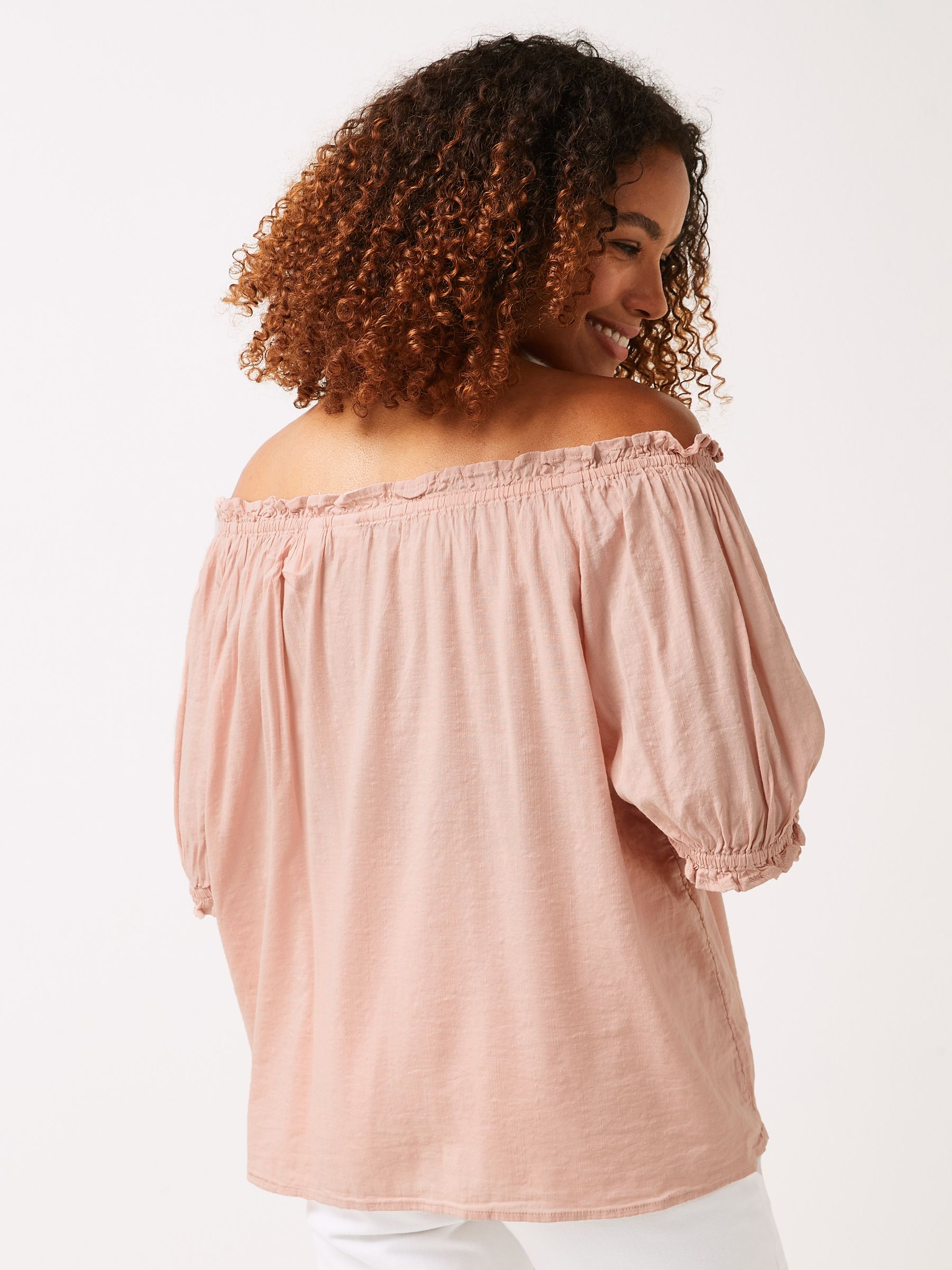 Pink Cotton Modal Scoop Neck Puff Sleeve Top - Image 2 of 5