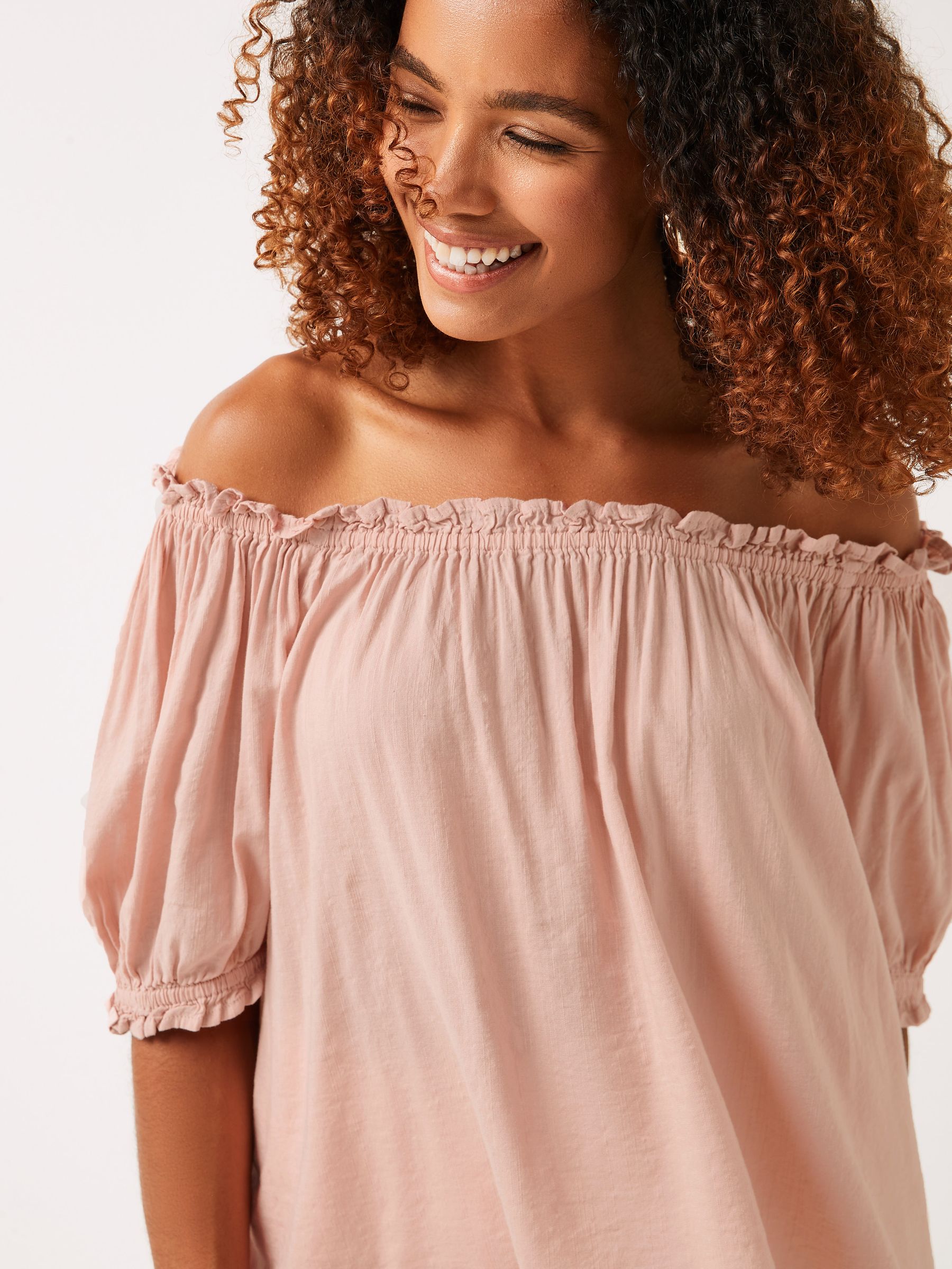 Pink Cotton Modal Scoop Neck Puff Sleeve Top - Image 3 of 5
