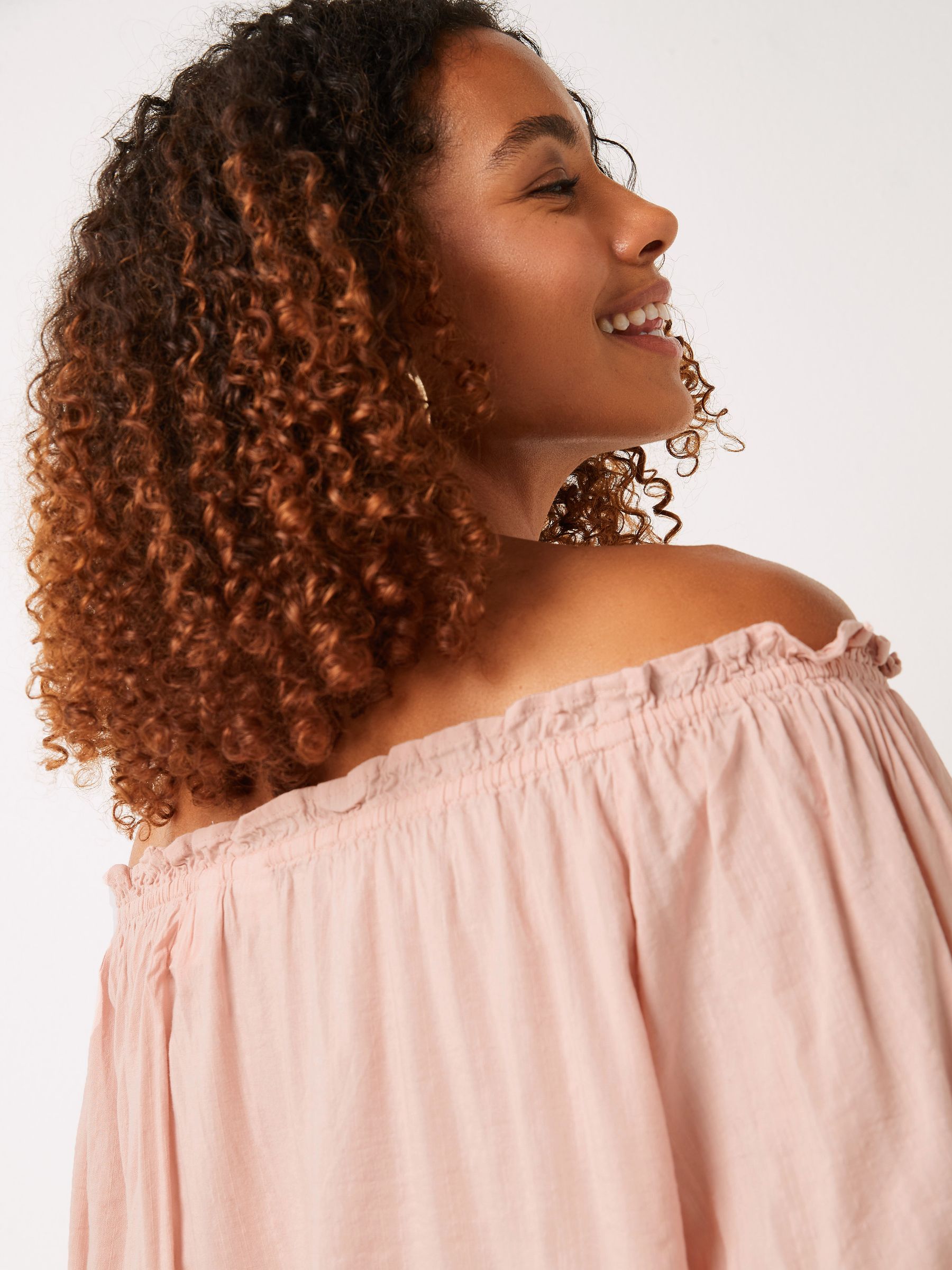 Pink Cotton Modal Scoop Neck Puff Sleeve Top - Image 4 of 5