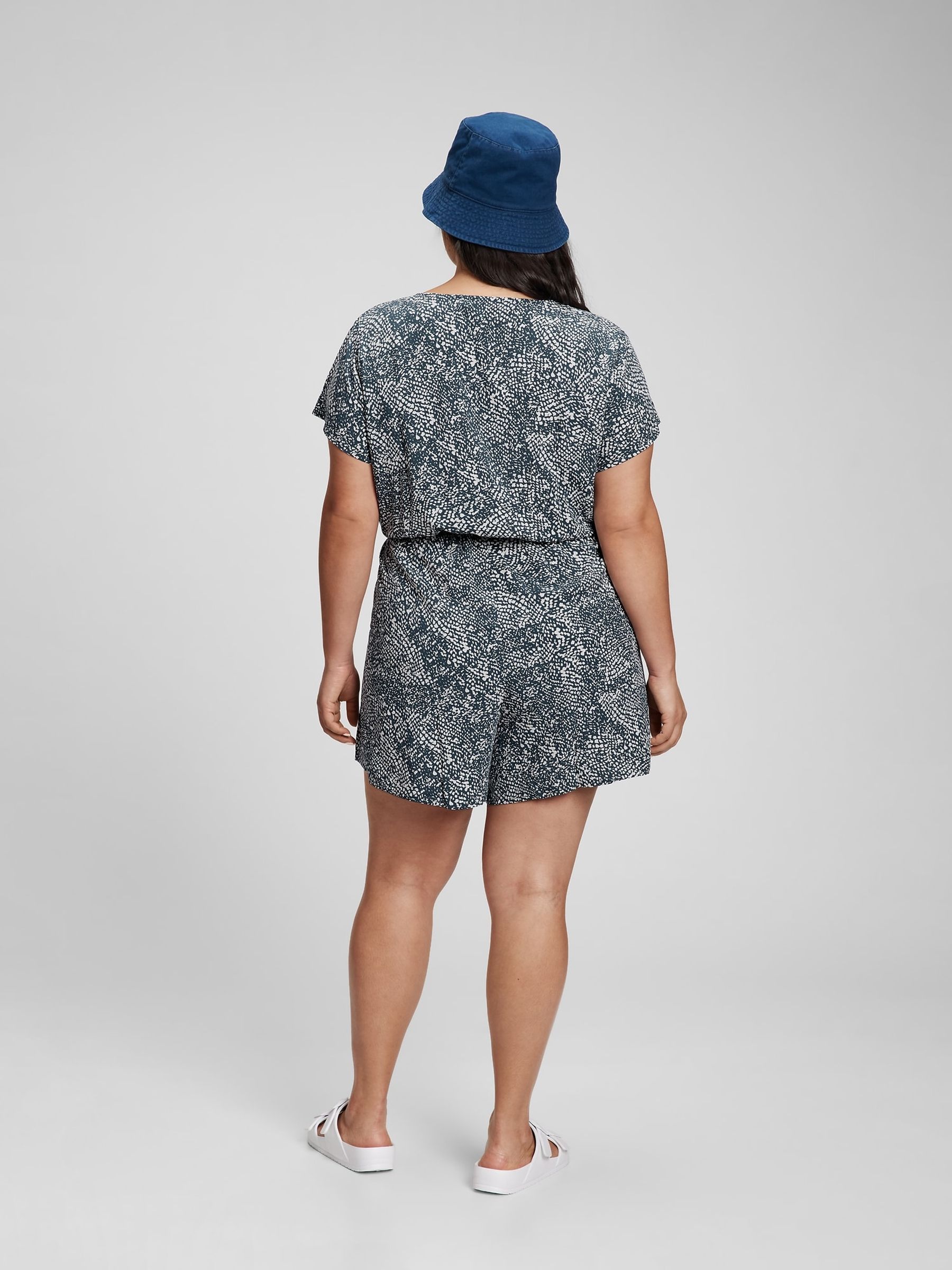 Navy Blue V-Neck Button Playsuit - Image 2 of 4