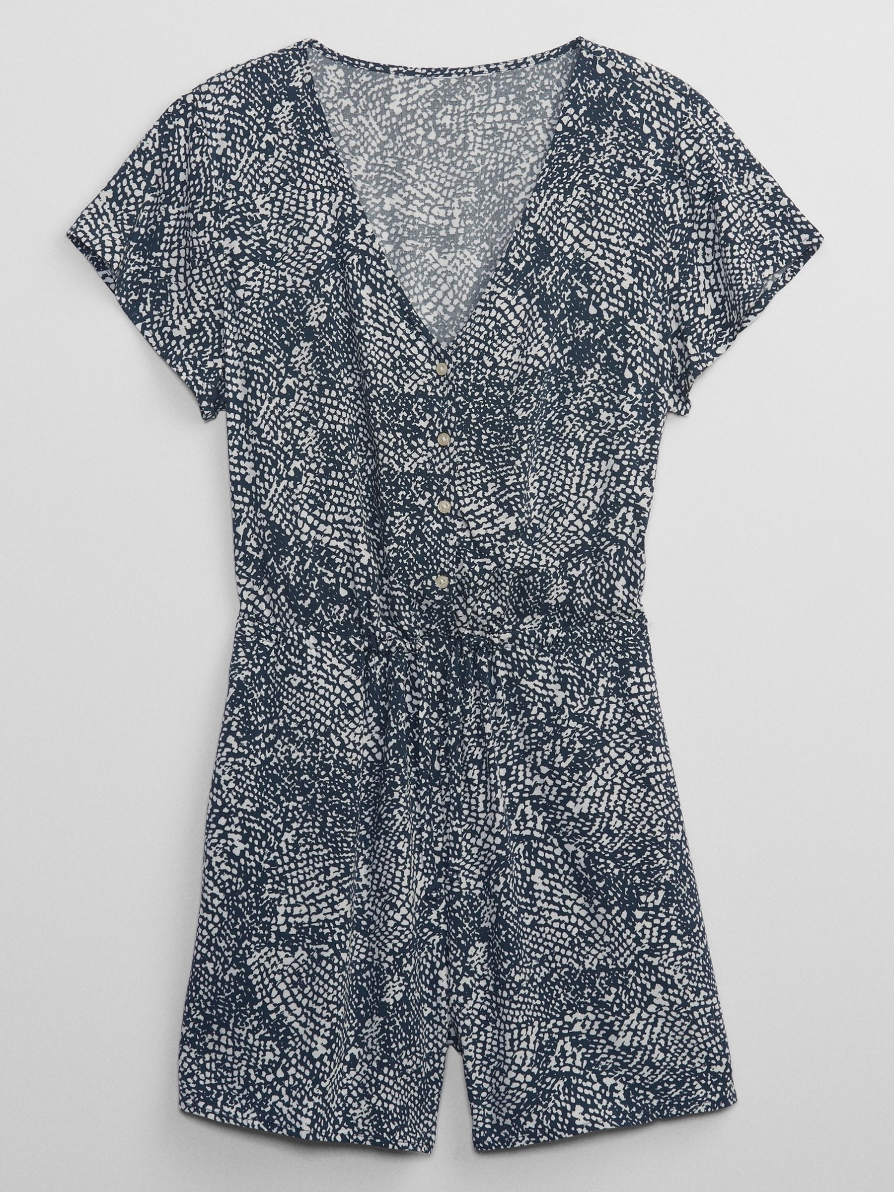 Navy Blue V-Neck Button Playsuit - Image 4 of 4