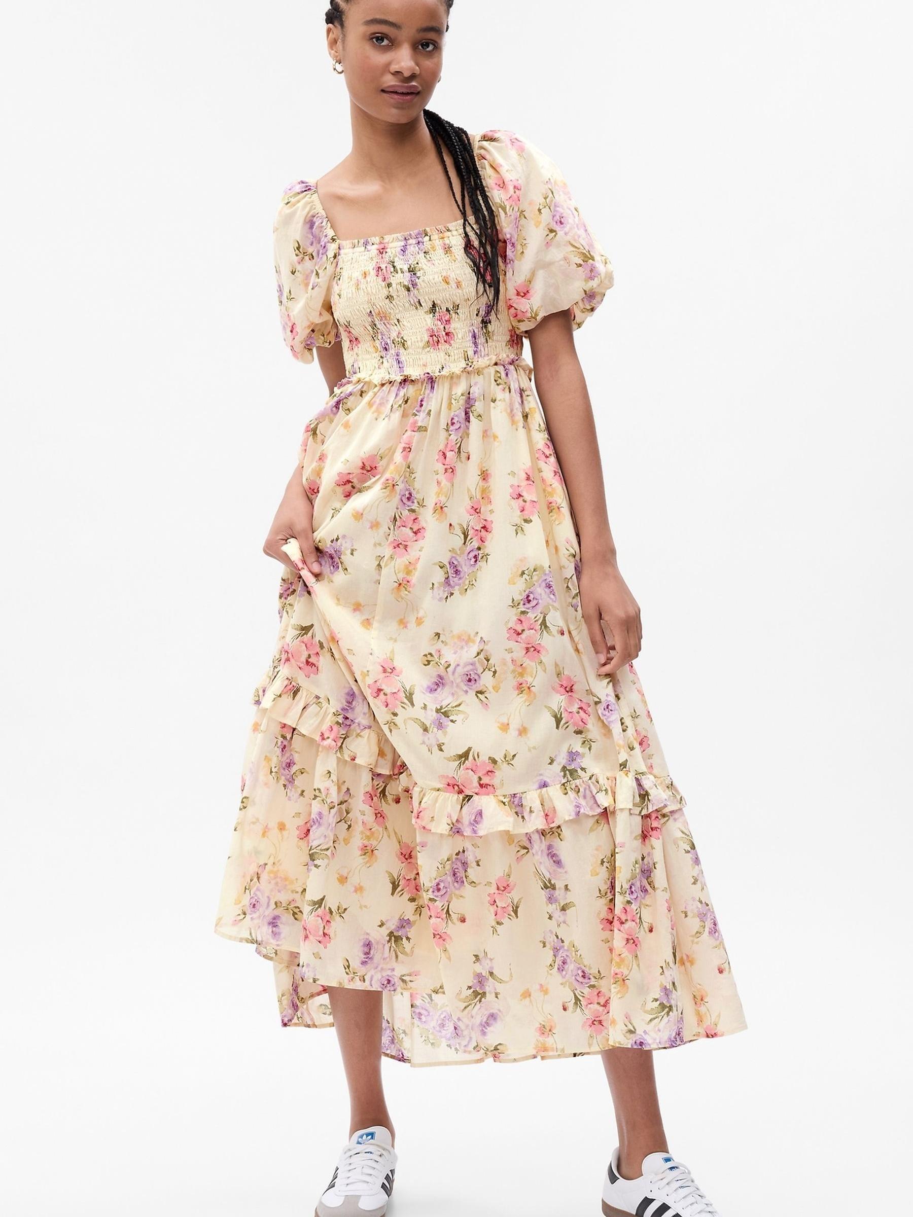 Cream LoveShackFancy Floral Puff Sleeve Maxi Dress - Image 1 of 5