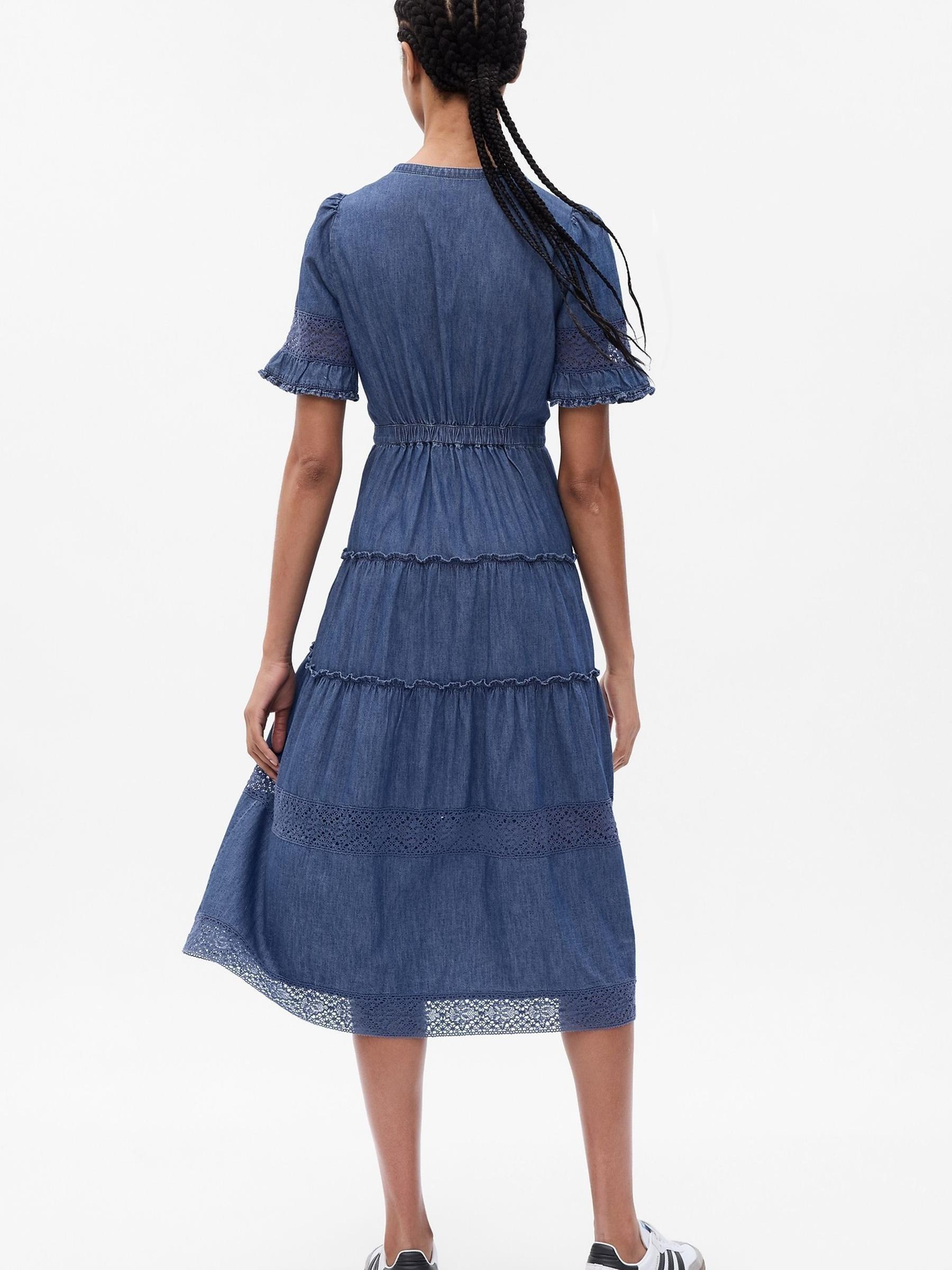 Blue LoveShackFancy Denim Tiered Midi Dress - Image 2 of 5