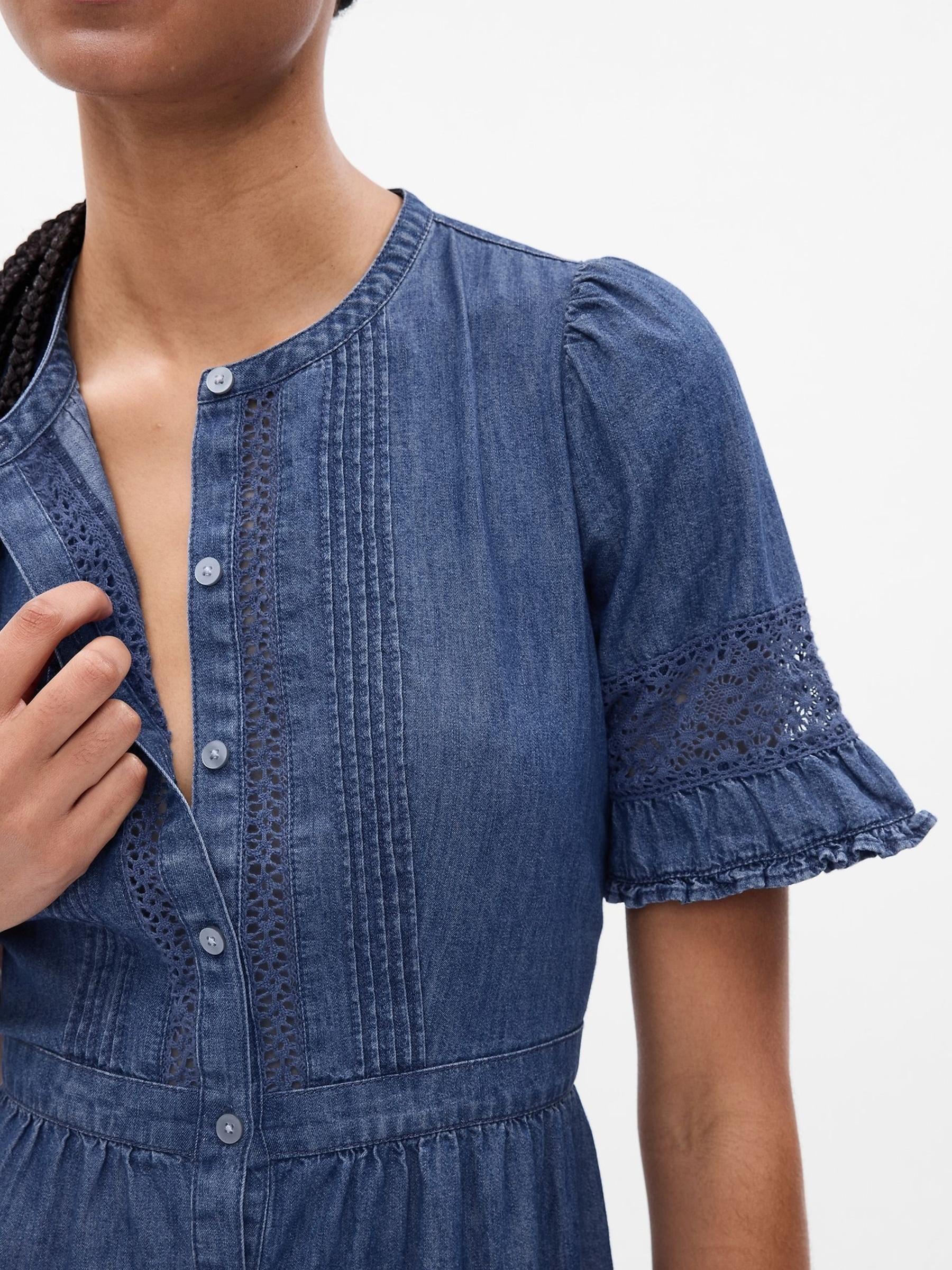 Blue LoveShackFancy Denim Tiered Midi Dress - Image 5 of 5