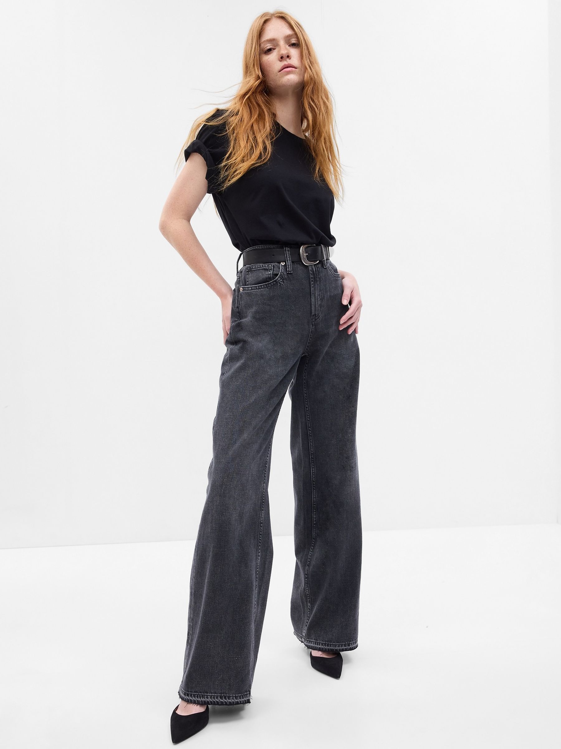 Black High Waisted Wide Leg Jeans - Image 1 of 5