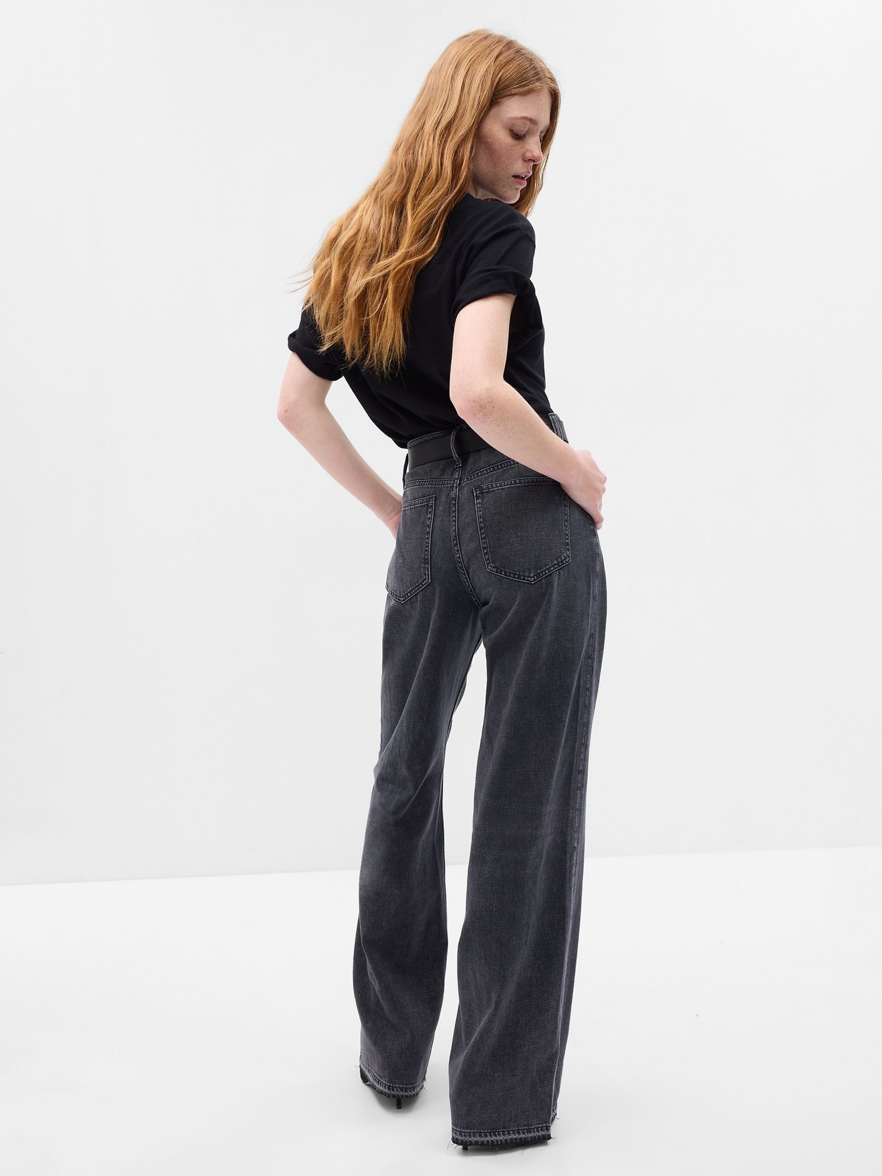 Black High Waisted Wide Leg Jeans - Image 2 of 5