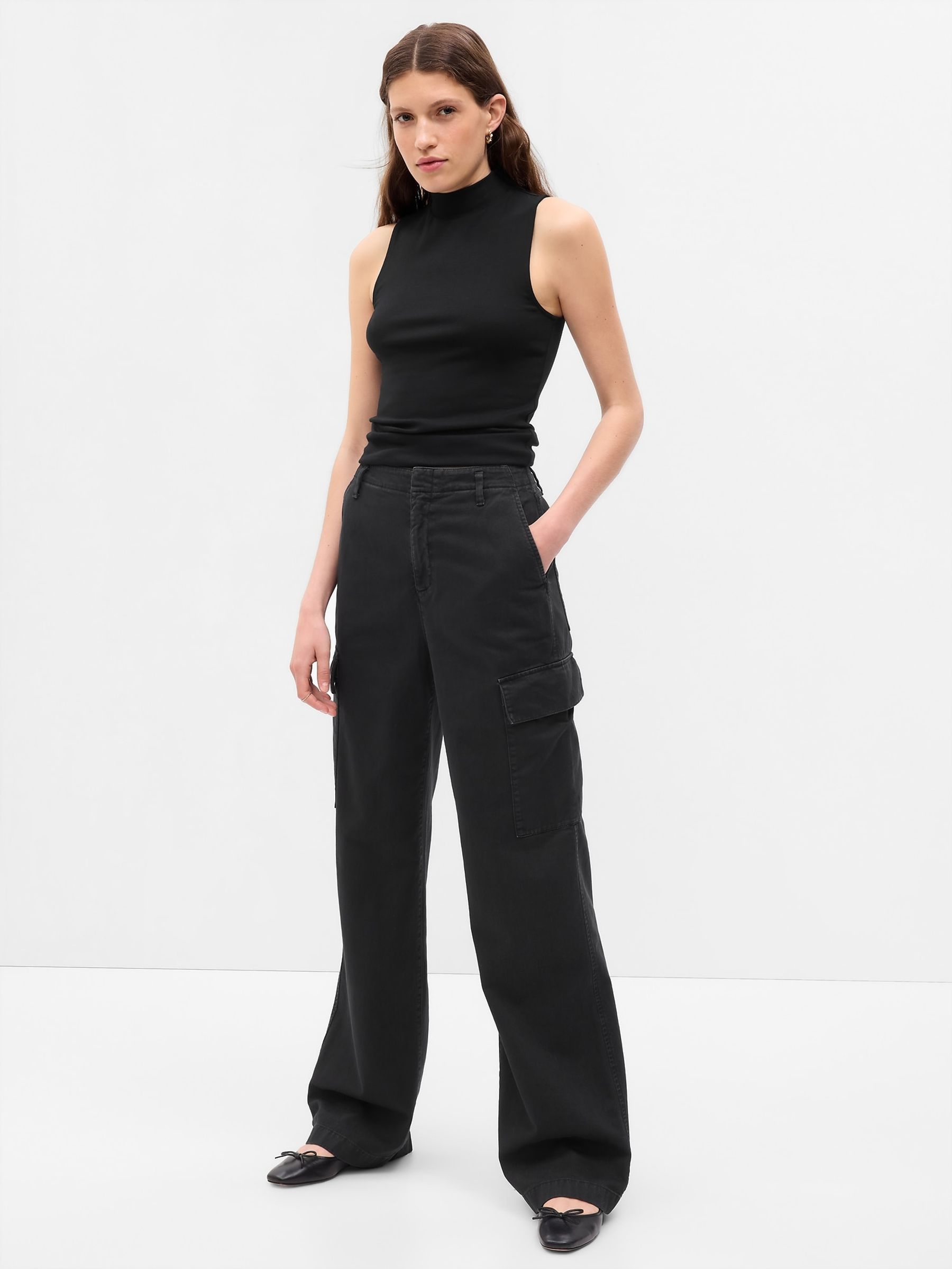 Black Loose Cotton Chino Cargo Trousers - Image 1 of 1