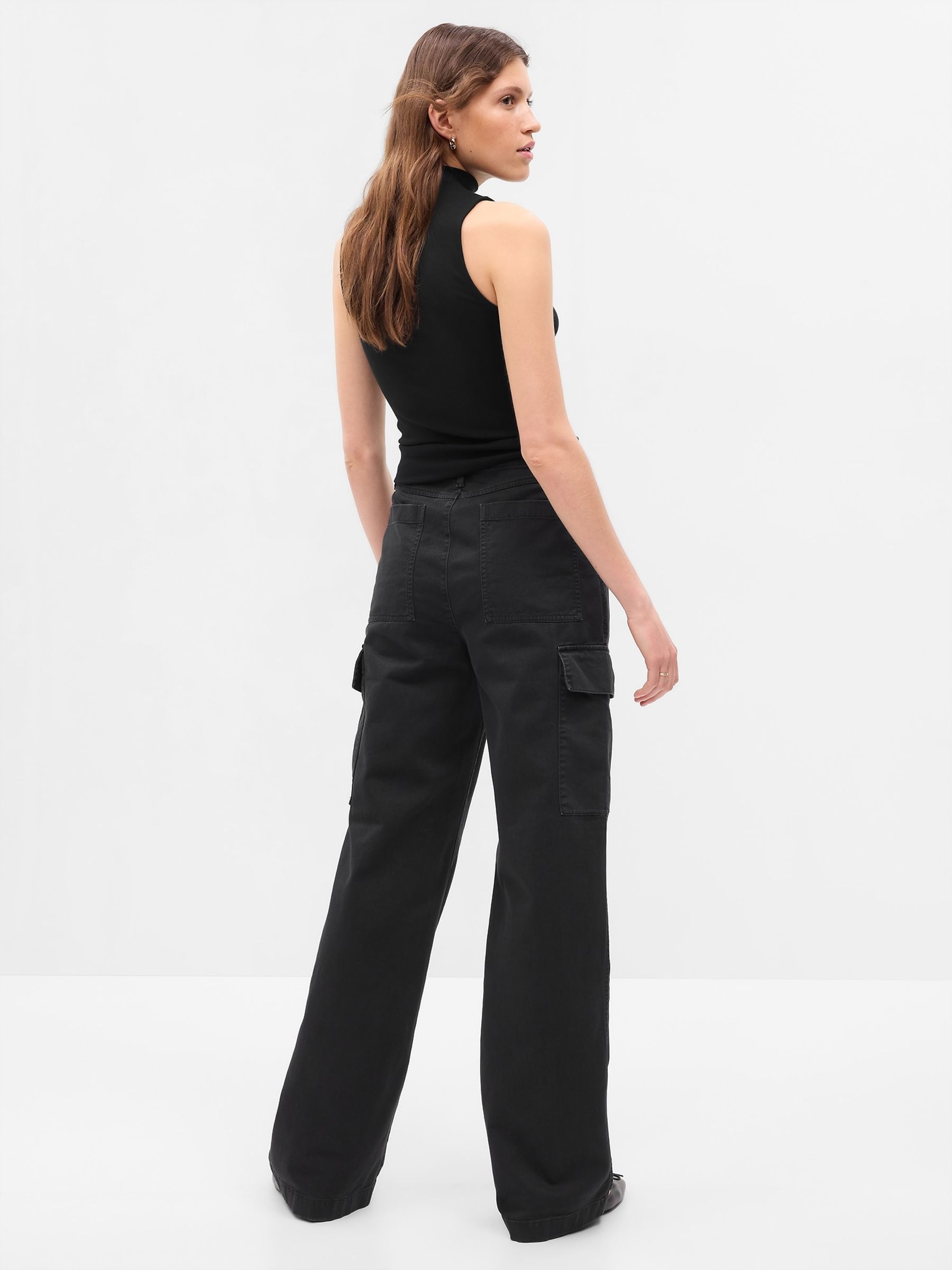 Black Loose Cotton Chino Cargo Trousers - Image 2 of 5 Black Loose Cotton Chino Cargo Trousers - Image 2 of 5