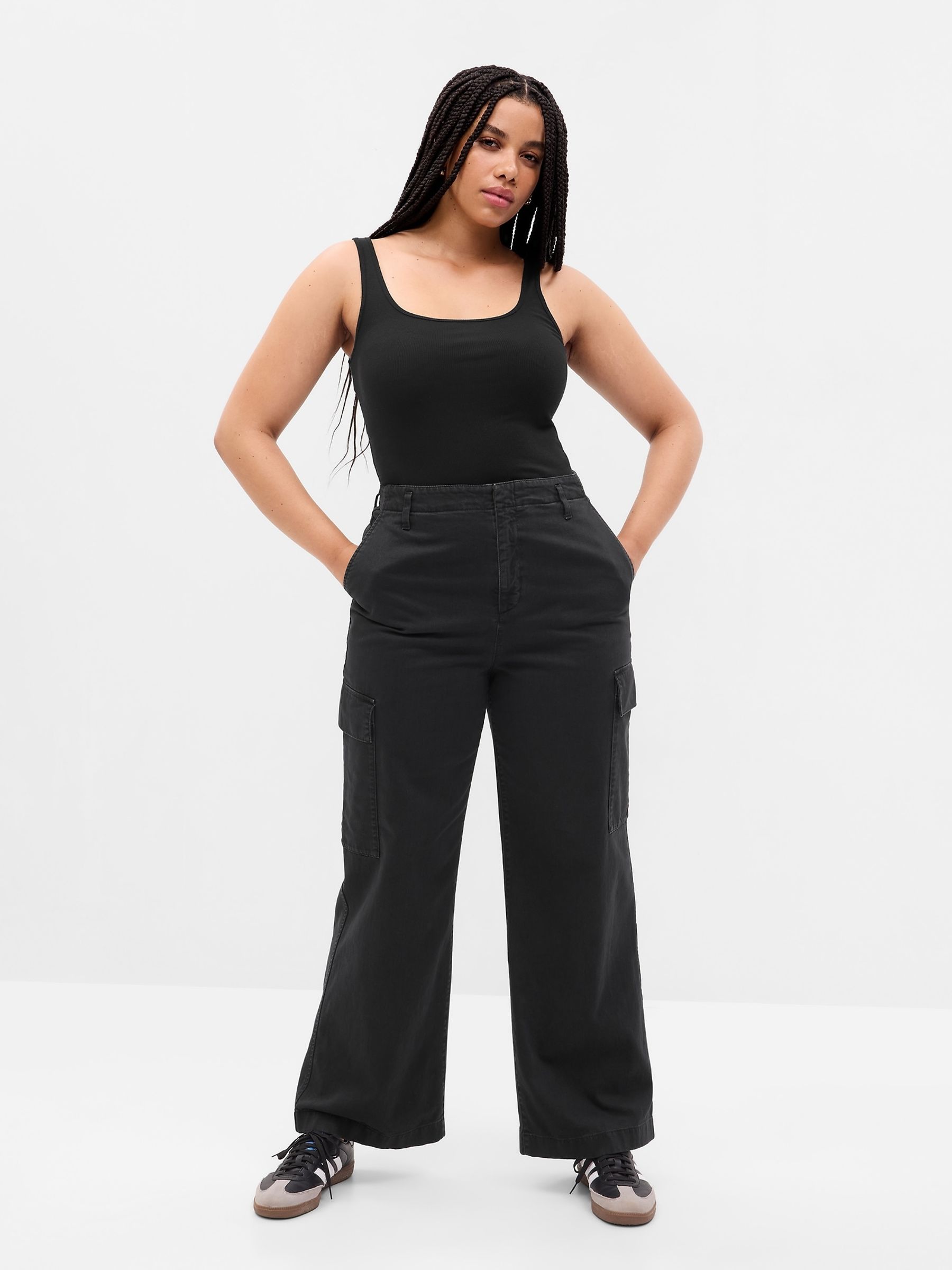 Black Loose Cotton Chino Cargo Trousers - Image 4 of 5