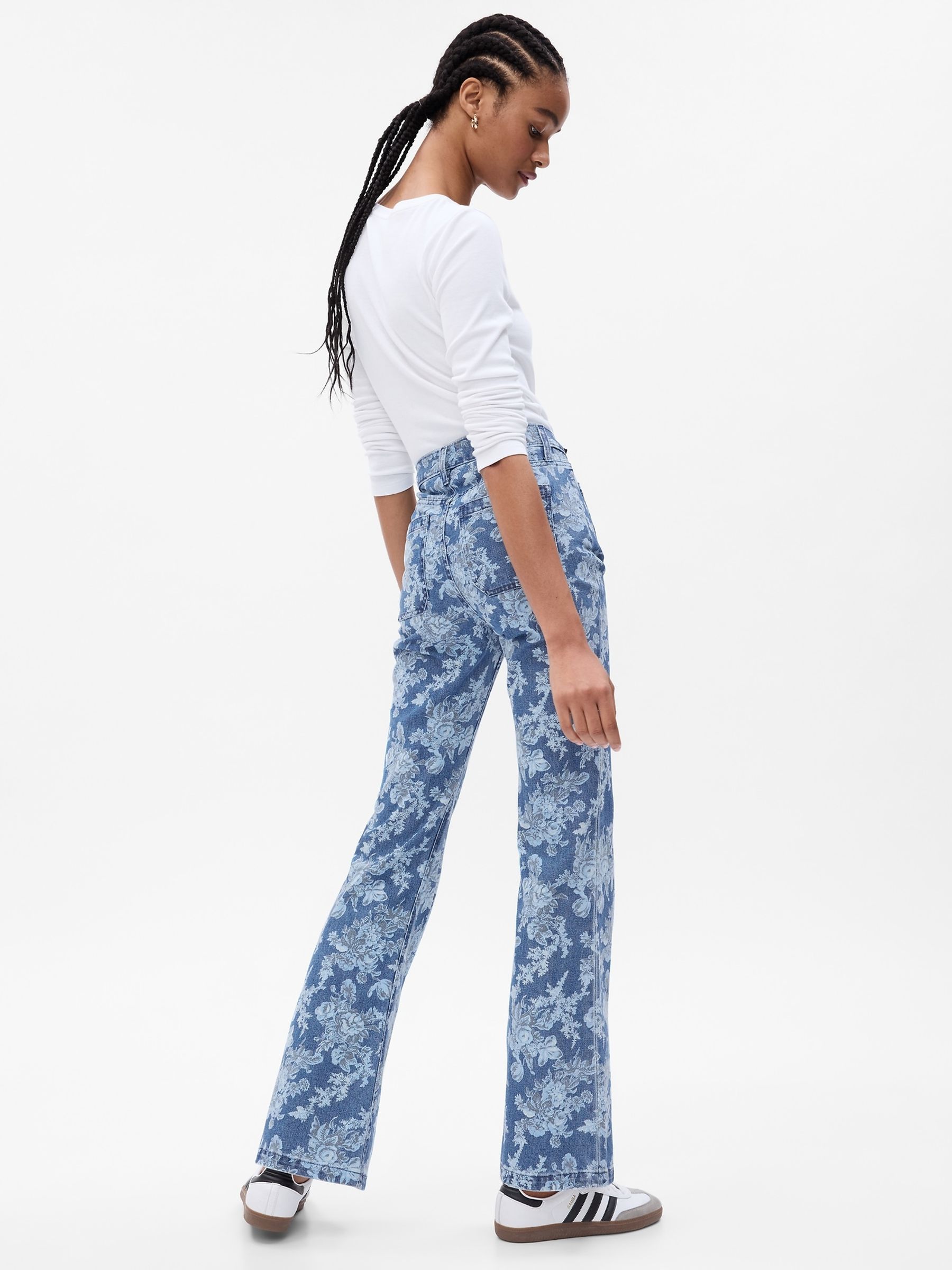 Blue LoveShackFancy High Rise Floral '70s Flare Jeans - Image 2 of 6