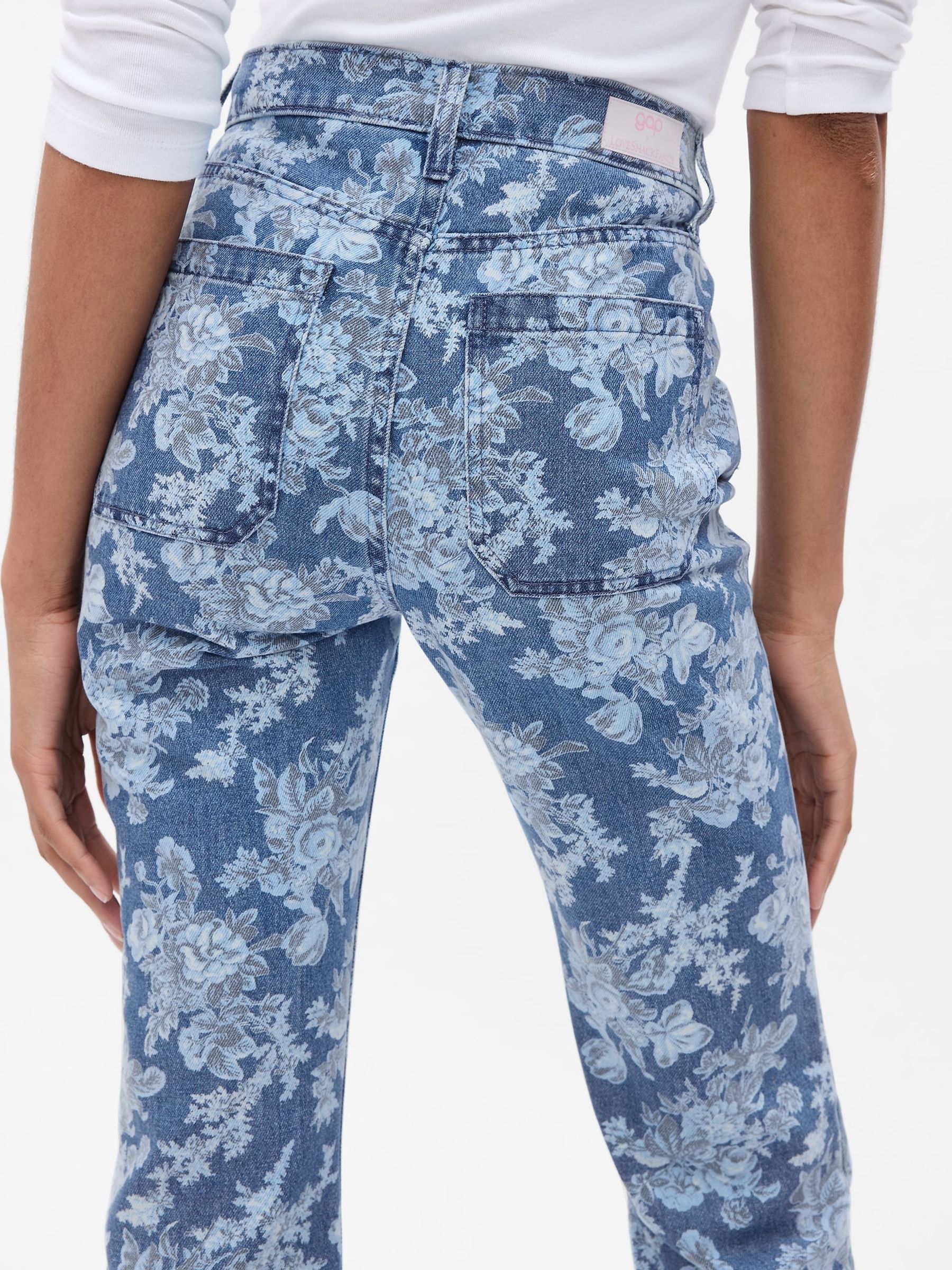 Blue LoveShackFancy High Rise Floral '70s Flare Jeans - Image 3 of 6