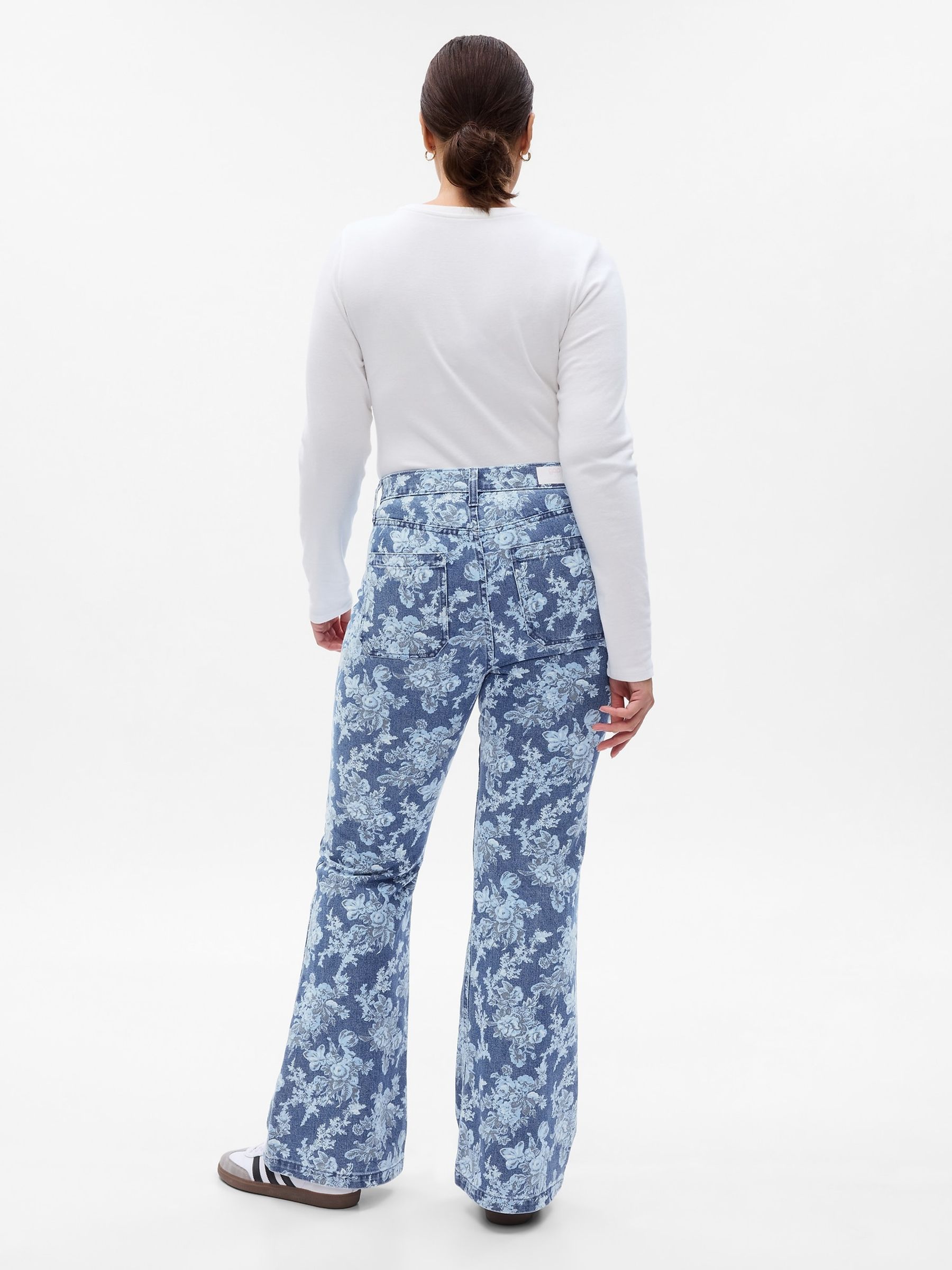 Blue LoveShackFancy High Rise Floral '70s Flare Jeans - Image 5 of 6
