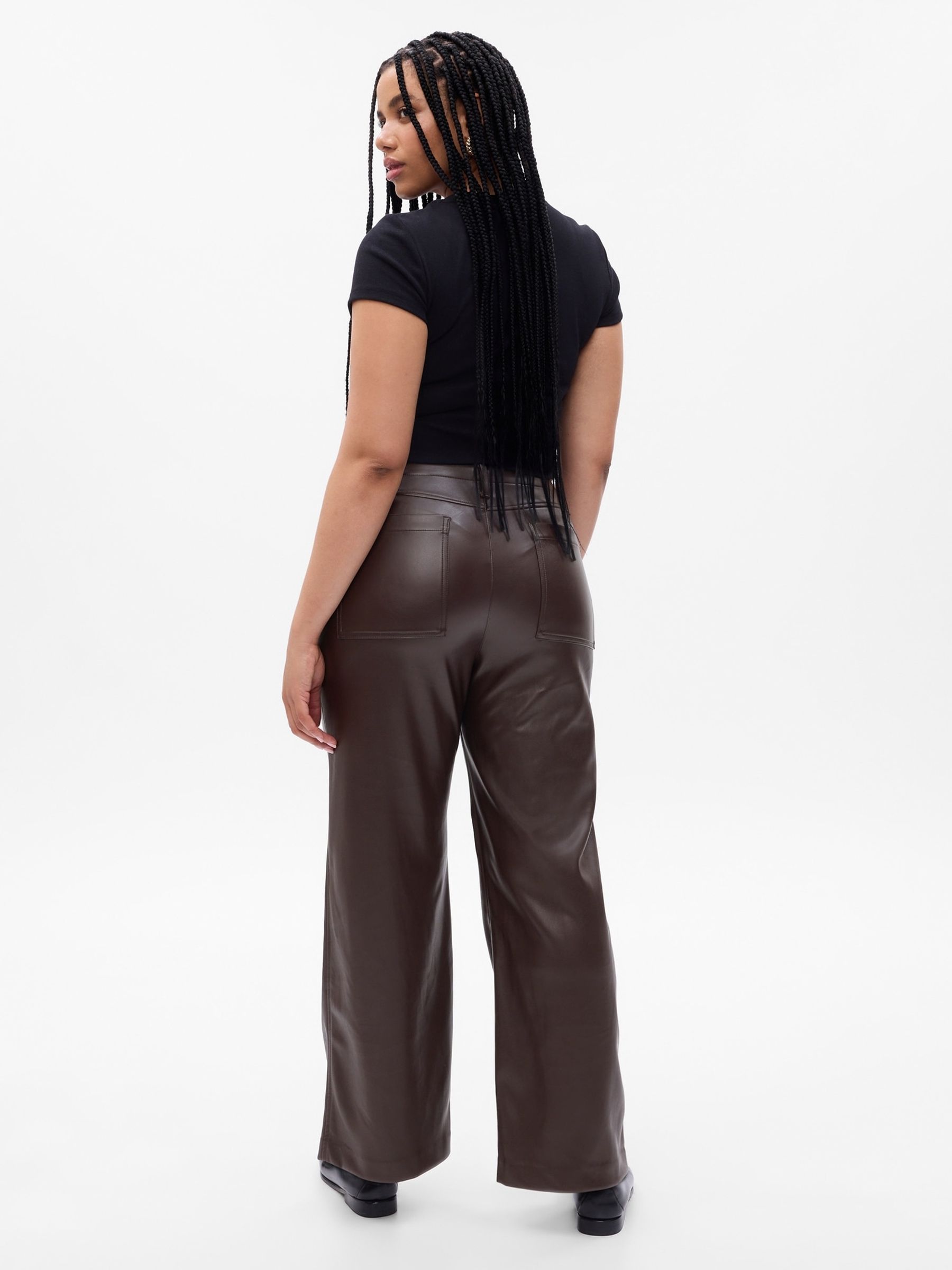 Brown Mid Rise Faux-Leather Loose Trousers - Image 5 of 5