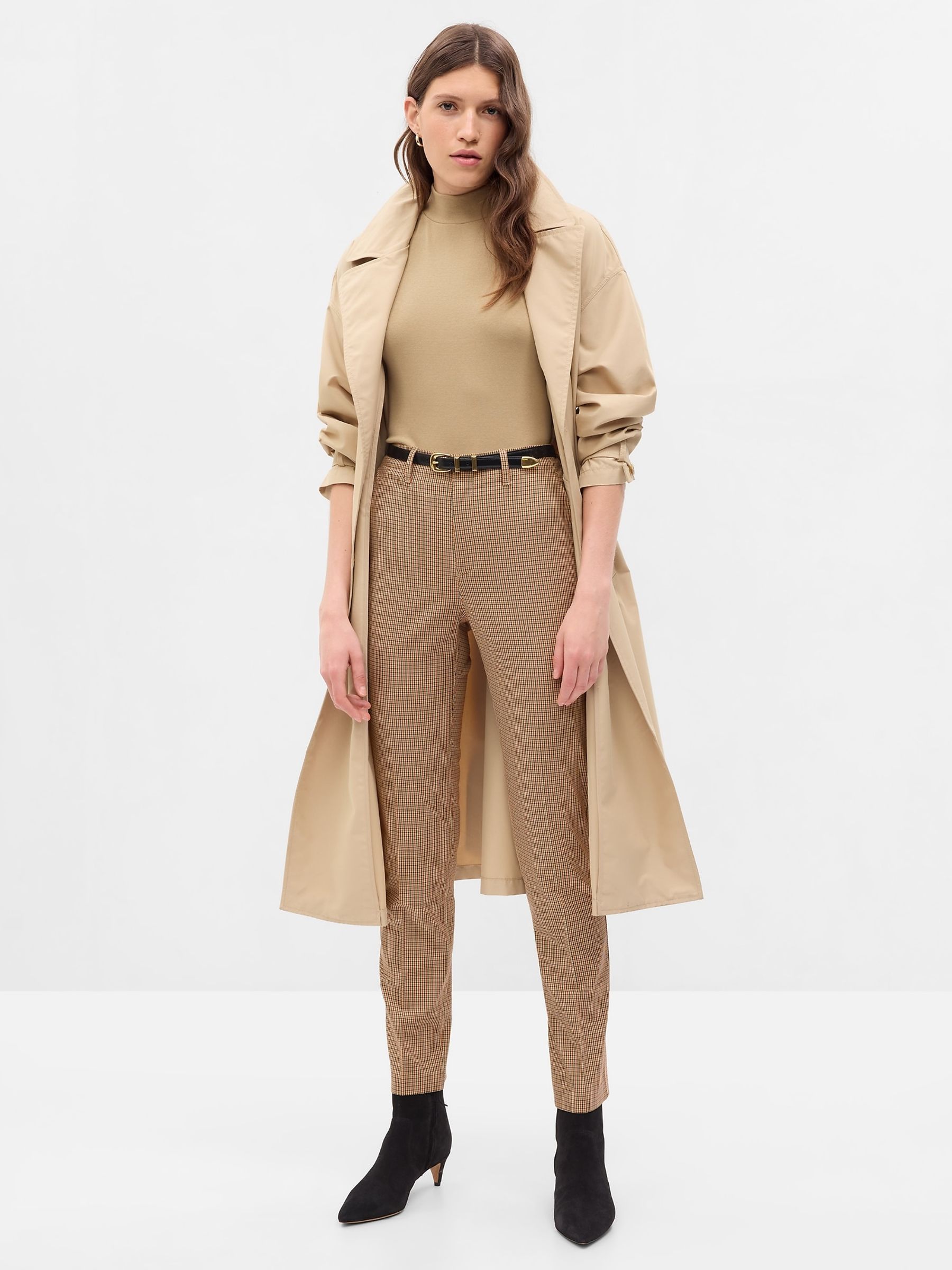 Brown Mid Rise Slim Printed Trousers - Image 1 of 1