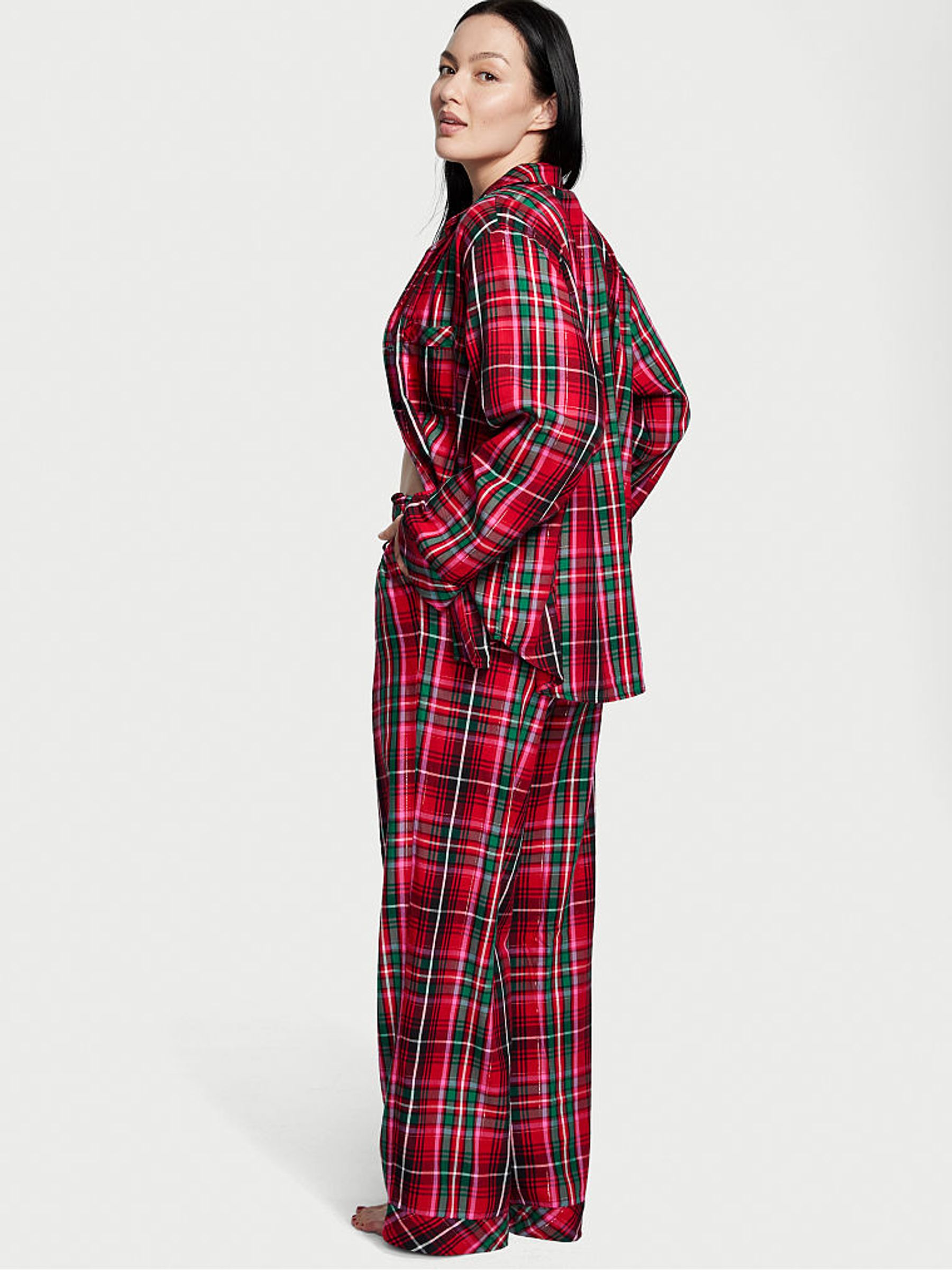 Lipstick Red Plaid Flannel Long Pajama Set - Image 2 of 4