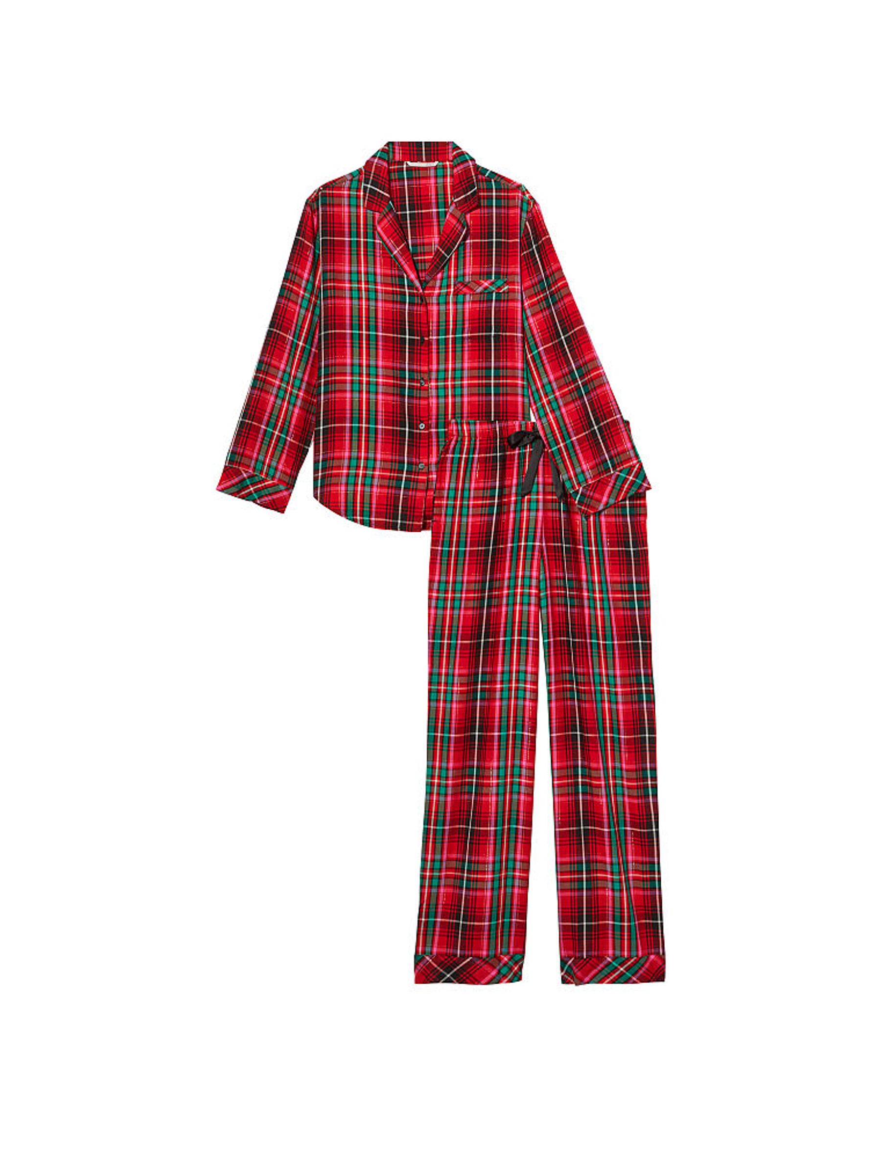 Lipstick Red Plaid Flannel Long Pajama Set - Image 3 of 4
