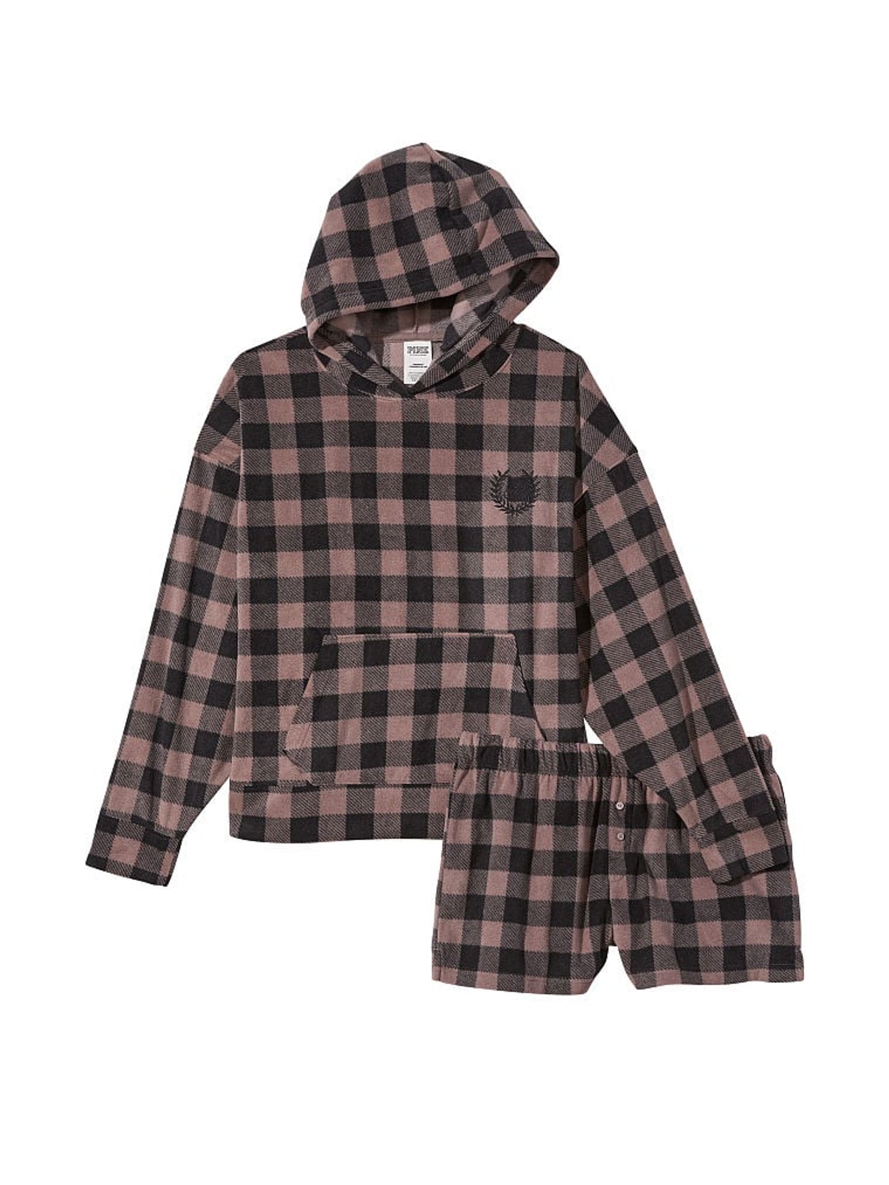 Iced Coffee Brown Tartan Polar Fleece Short Set - Image 3 of 4
