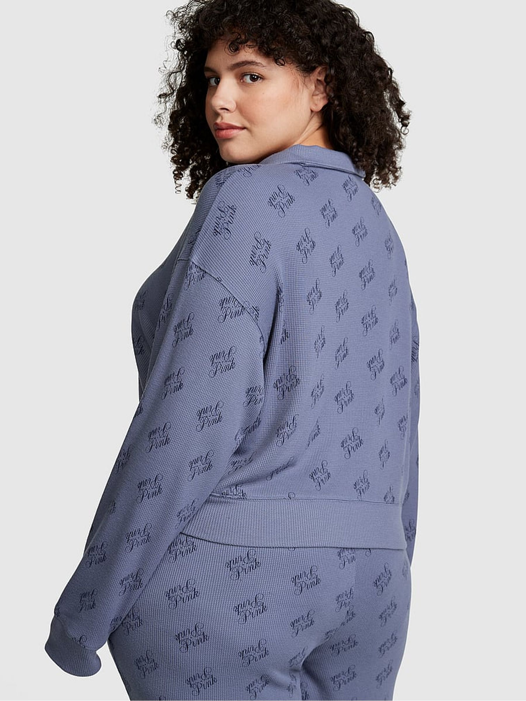 Dusty Iris Blue Thermal Henley Pyjama Shirt - Image 2 of 3