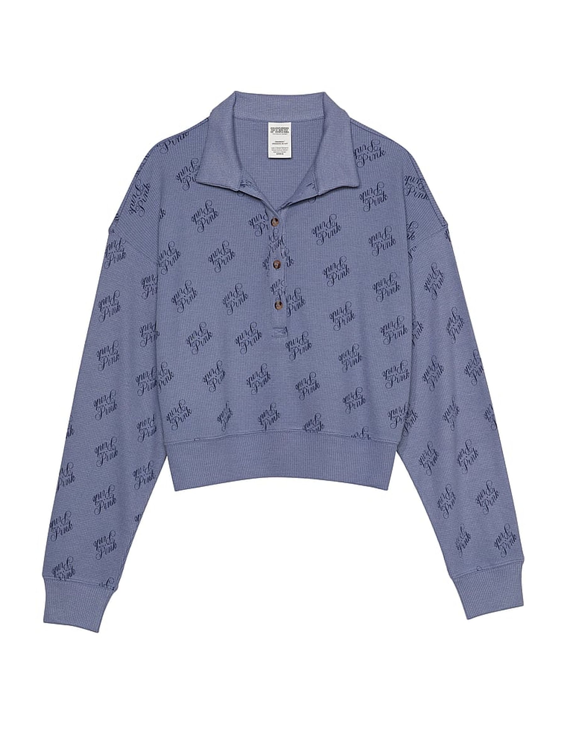 Dusty Iris Blue Thermal Henley Pyjama Shirt - Image 3 of 3