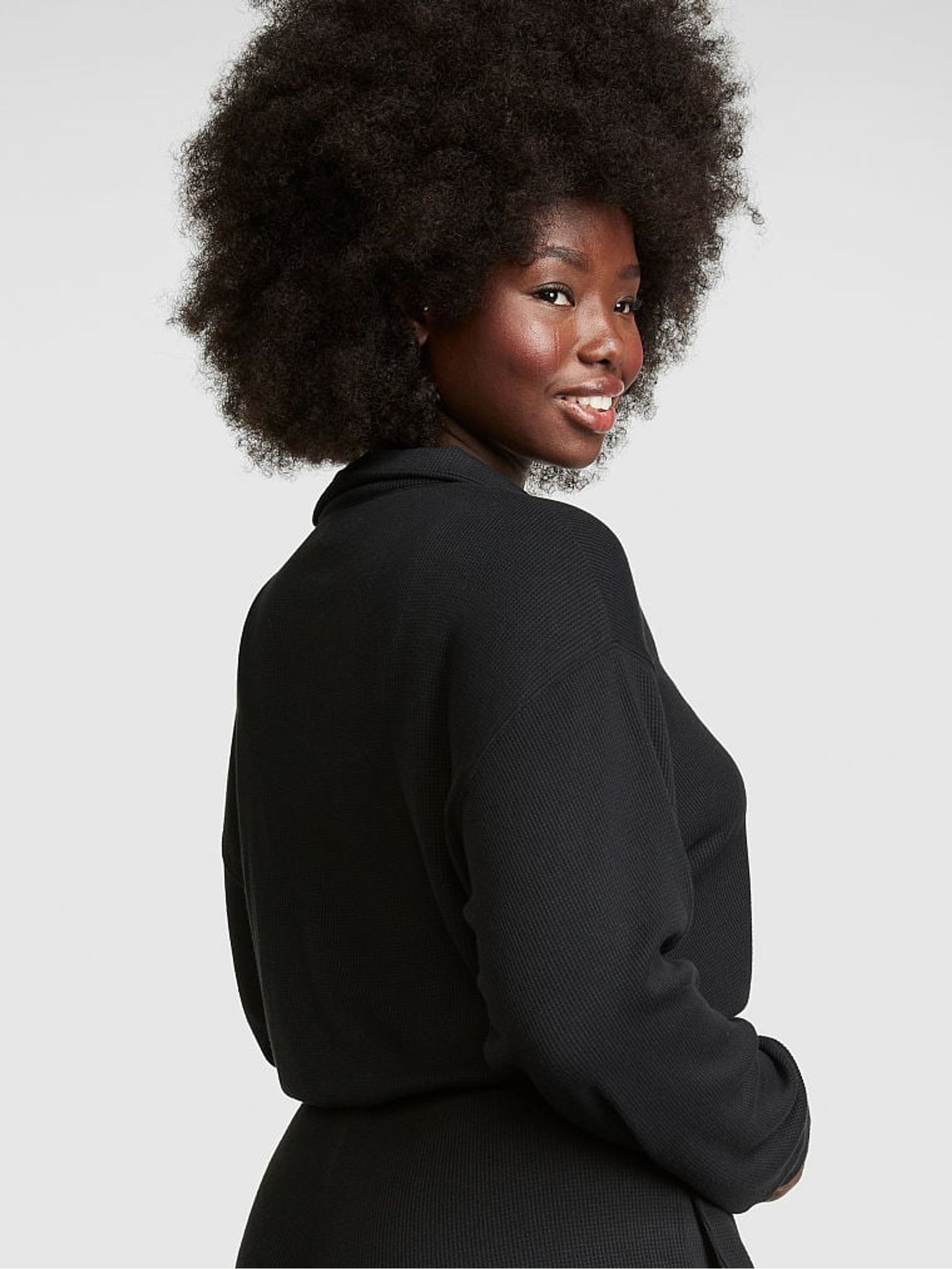 Pure Black Thermal Henley Sleep Shirt - Image 2 of 4