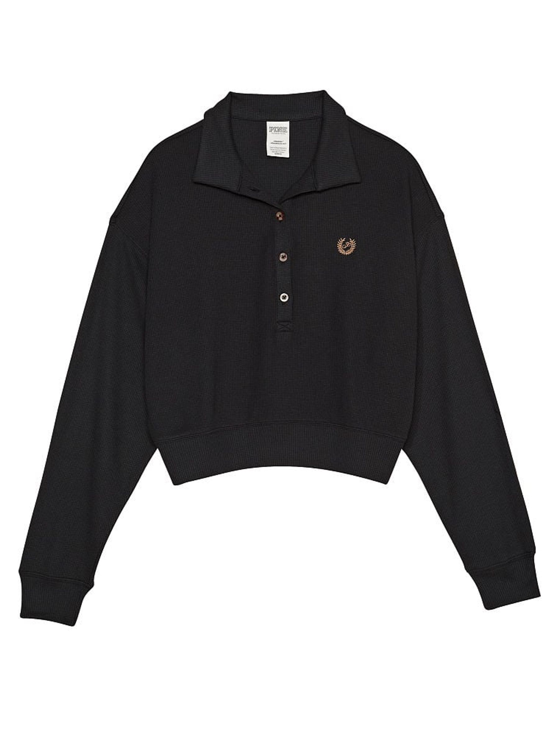 Pure Black Thermal Henley Sleep Shirt - Image 3 of 4