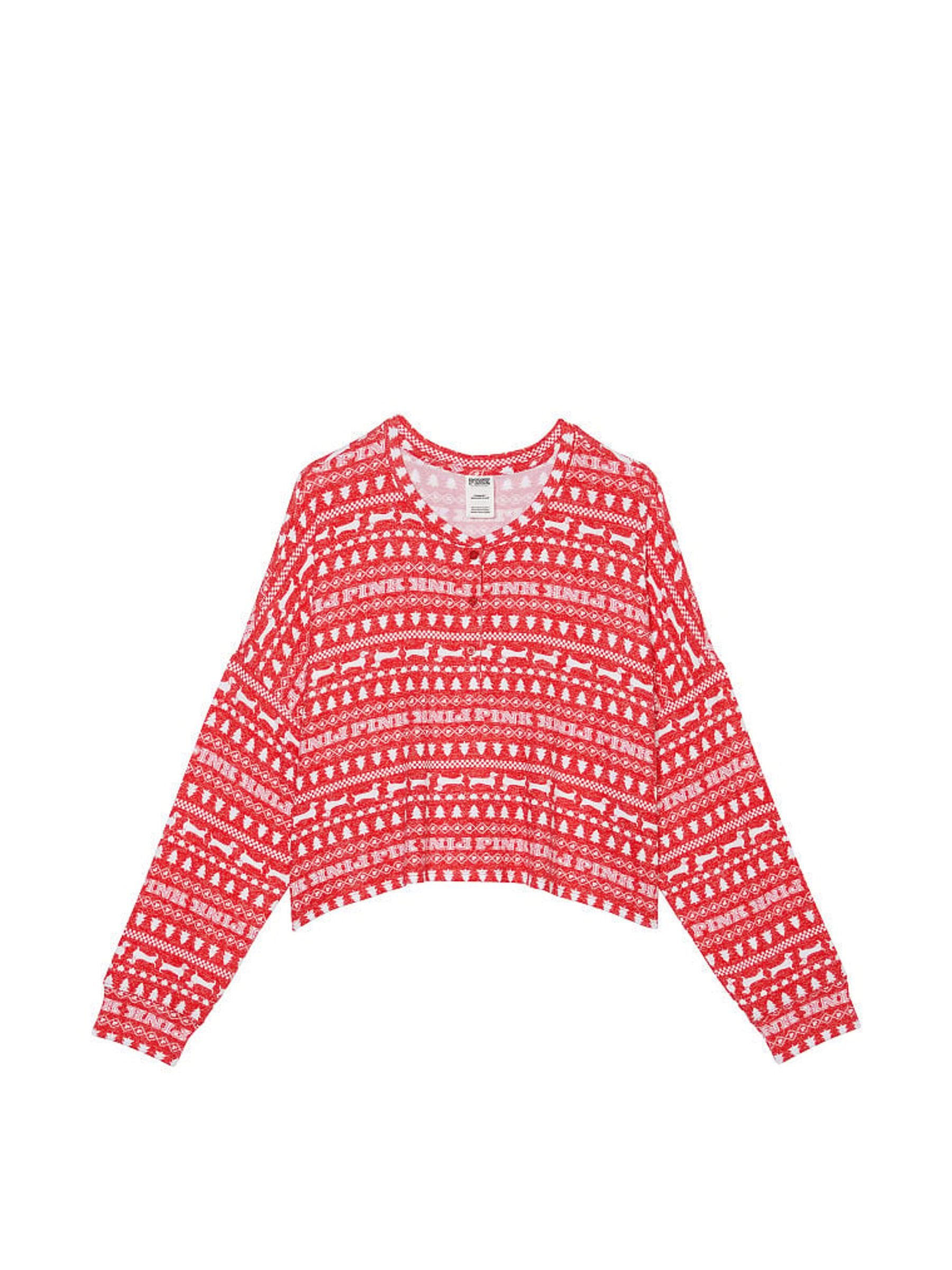 Red Pepper Christmas Print Cosy Long Sleeve Pyjama Shirt - Image 3 of 4