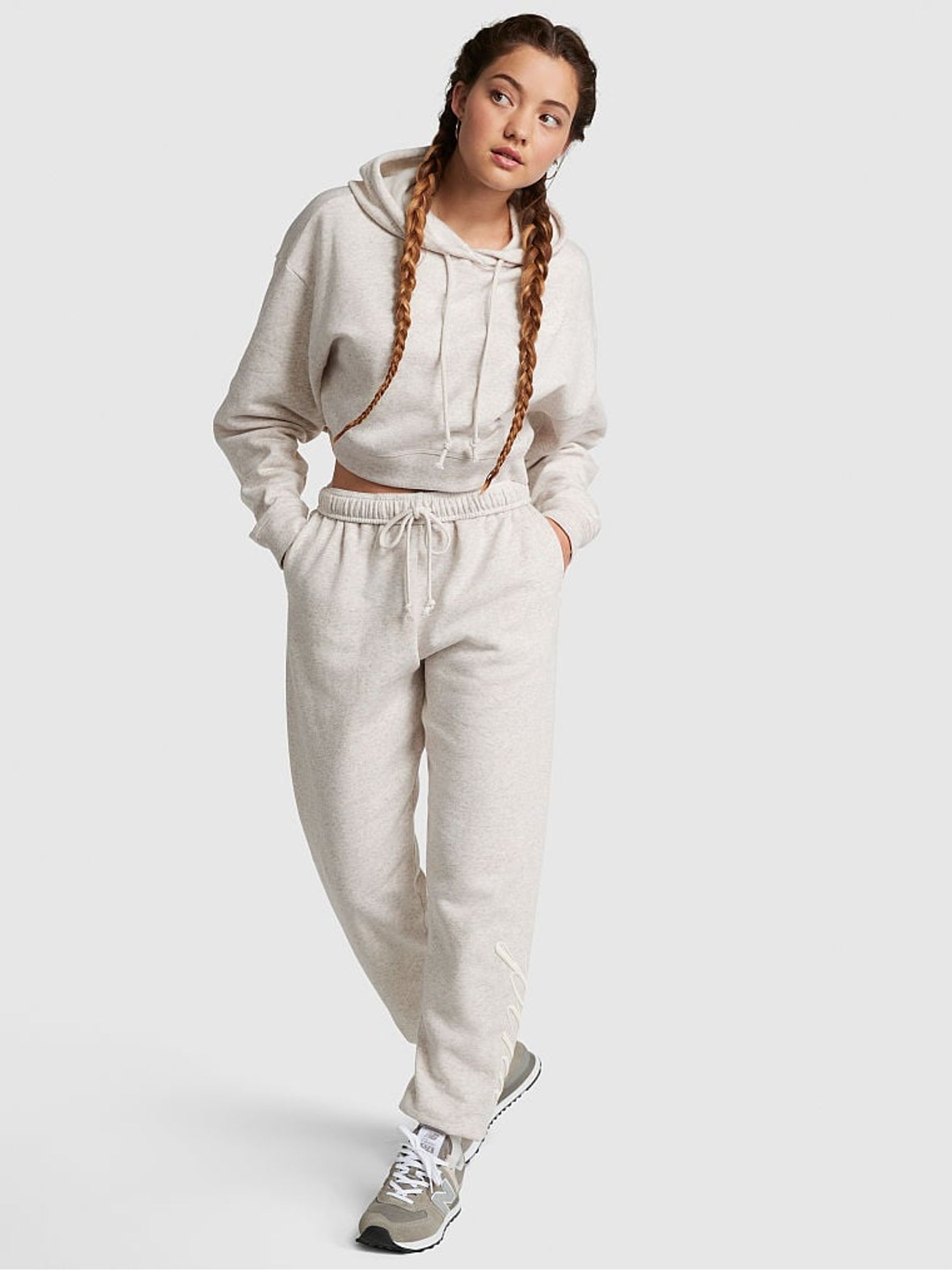 Heather Oatmeal Beige Fleece Fleece Joggers - Image 1 of 4